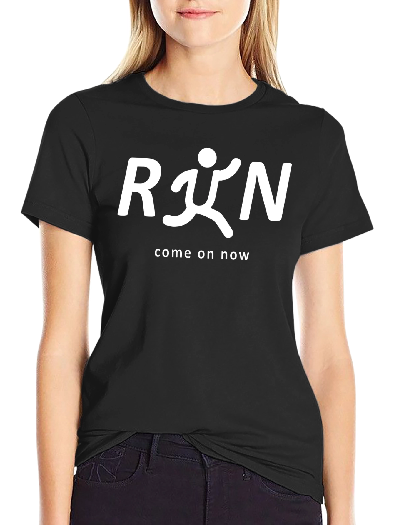 Run Come On Now Black T-Shirt