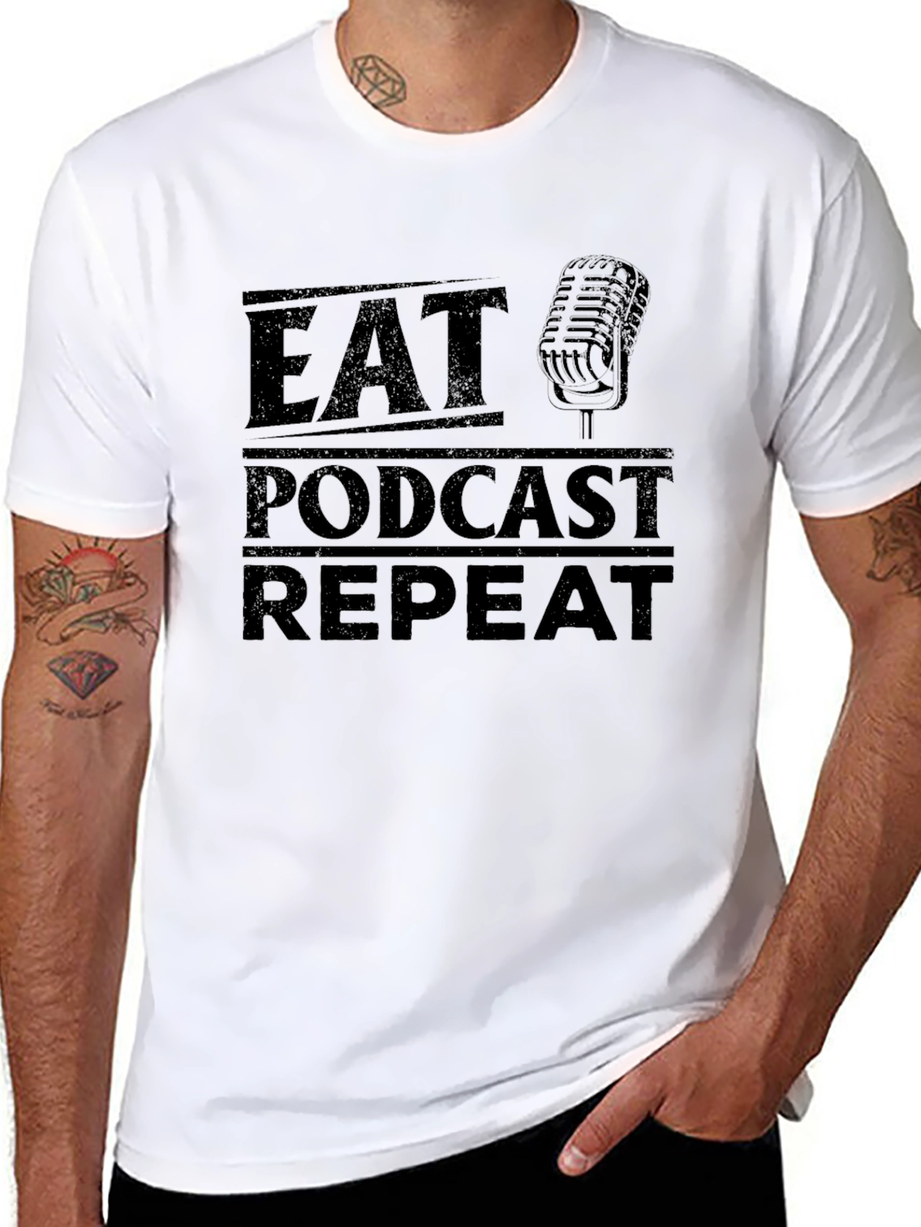 Eat Podcast Repeat Black Graphic T-Shirt