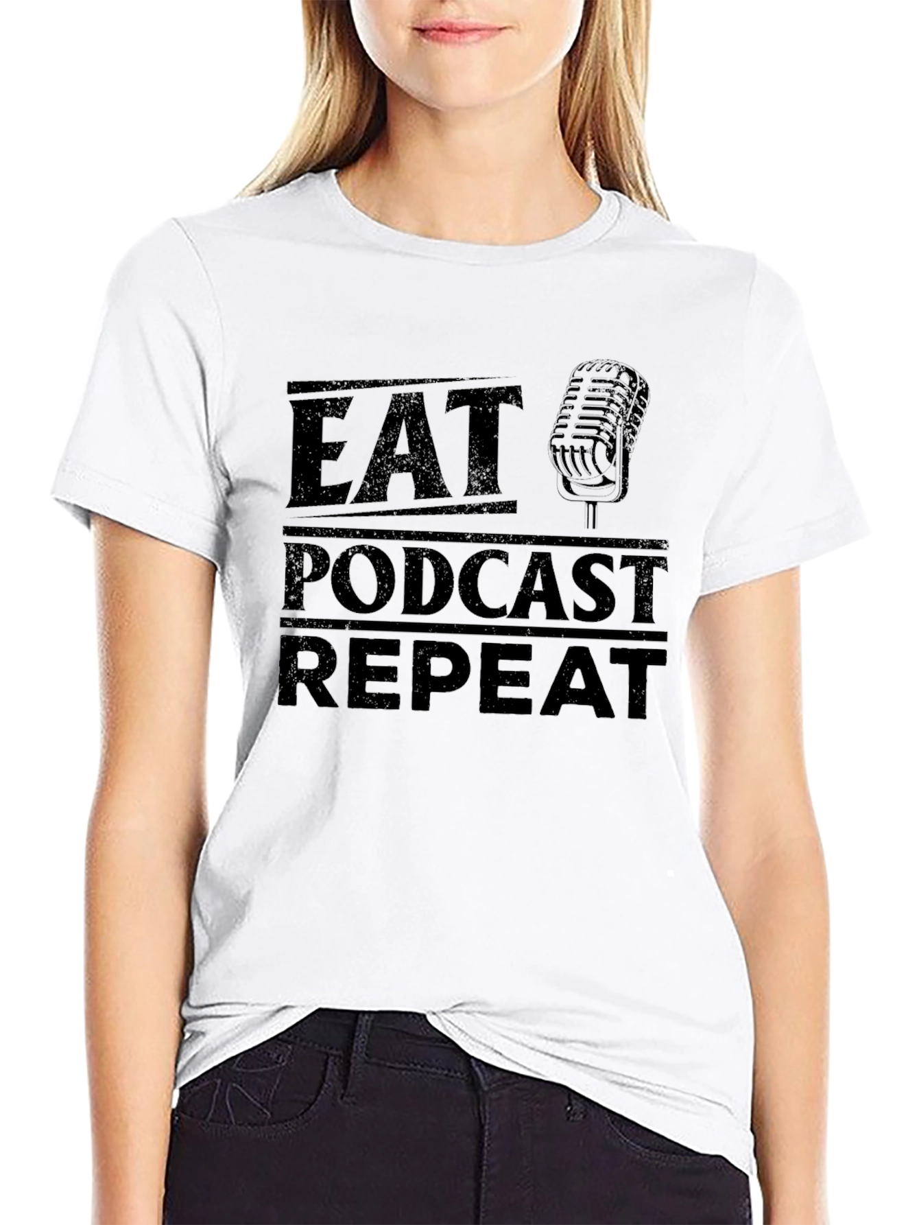Eat Podcast Repeat Black Graphic T-Shirt