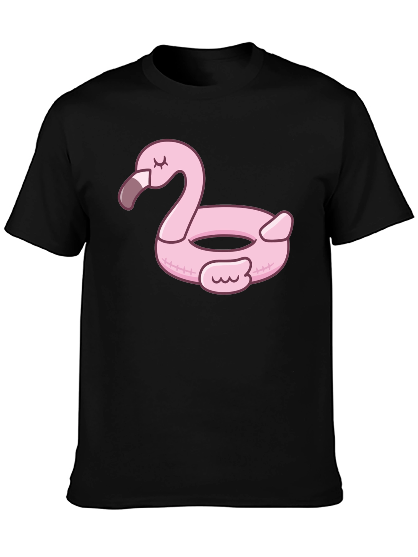 Pink Flamingo Pool Float Graphic Tee - Black