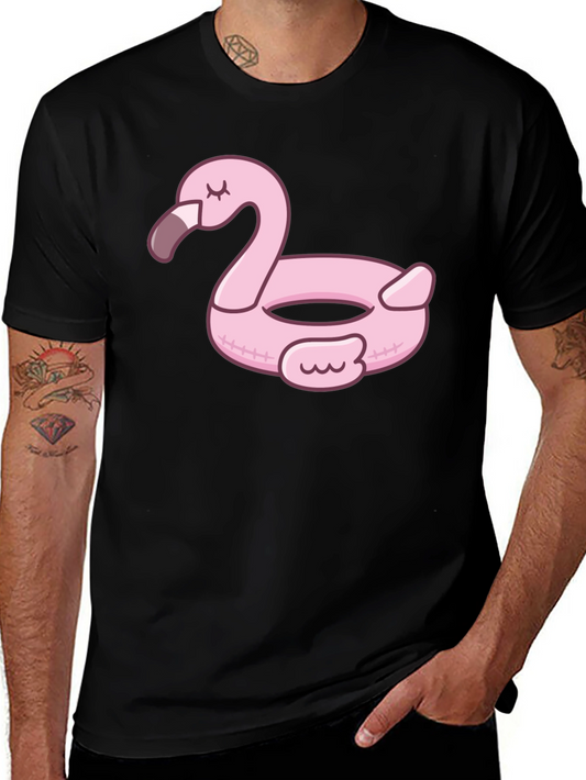 Pink Flamingo Pool Float Graphic Tee - Black