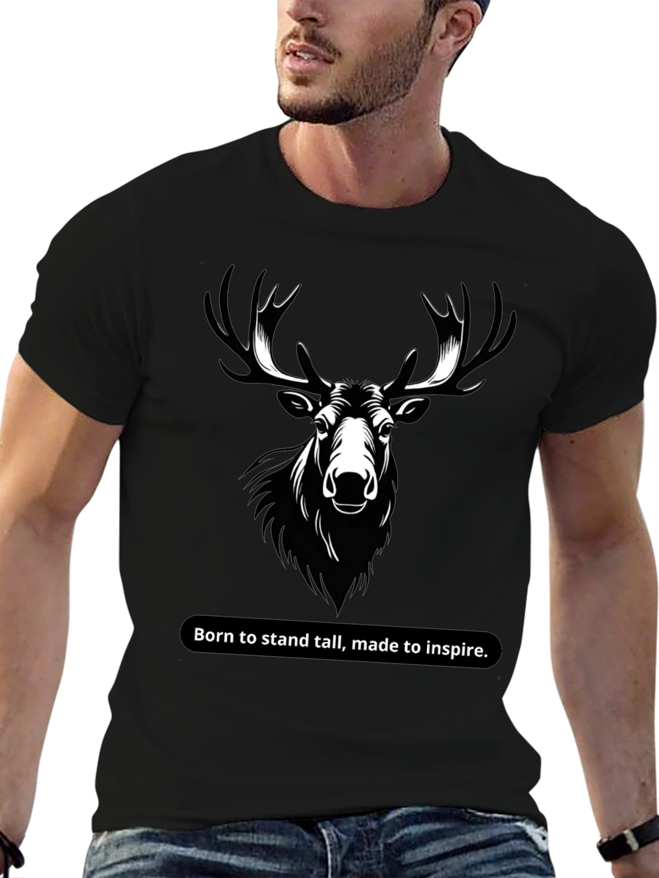 Mens Black T-Shirt with Moose Graphic