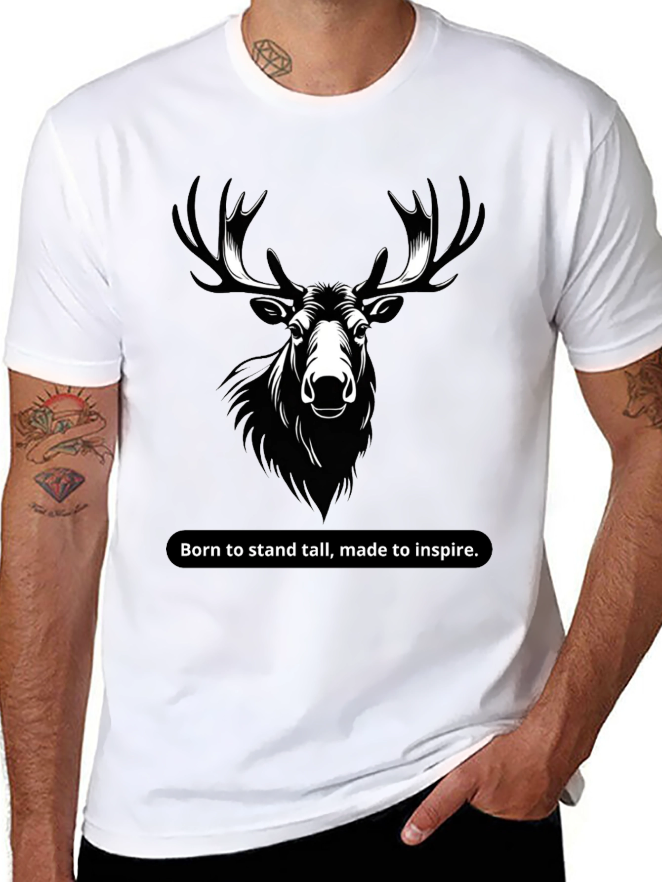 Mens Black T-Shirt with Moose Graphic