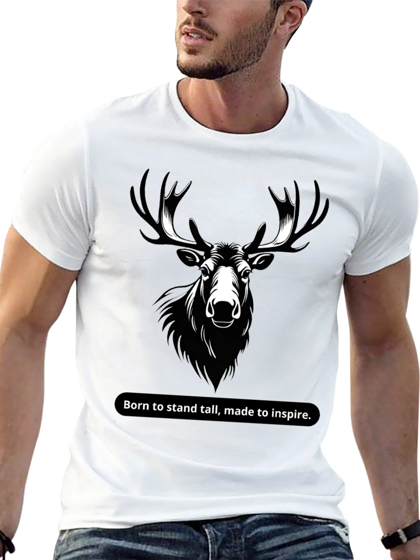 Mens Black T-Shirt with Moose Graphic