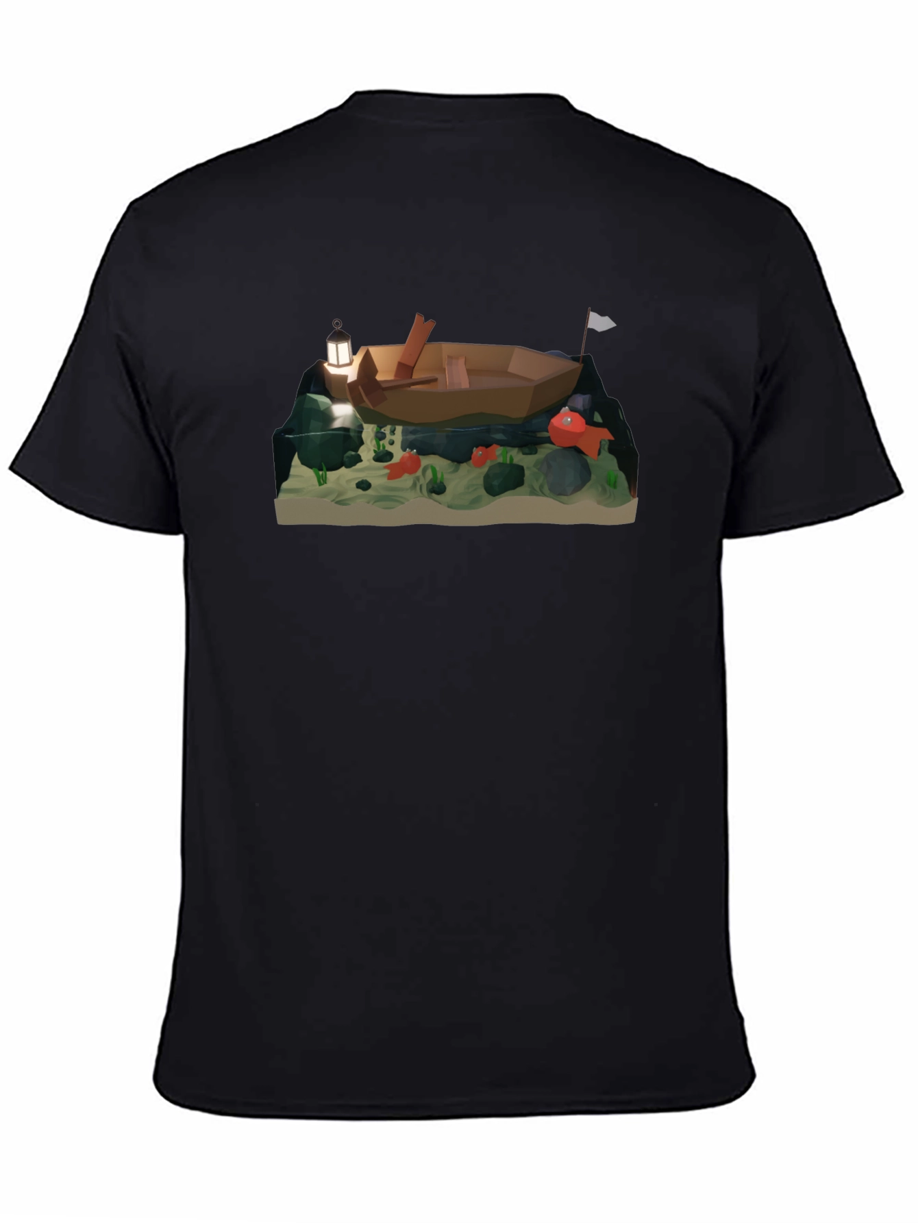 Low Poly Boat & Fish Graphic T-Shirt