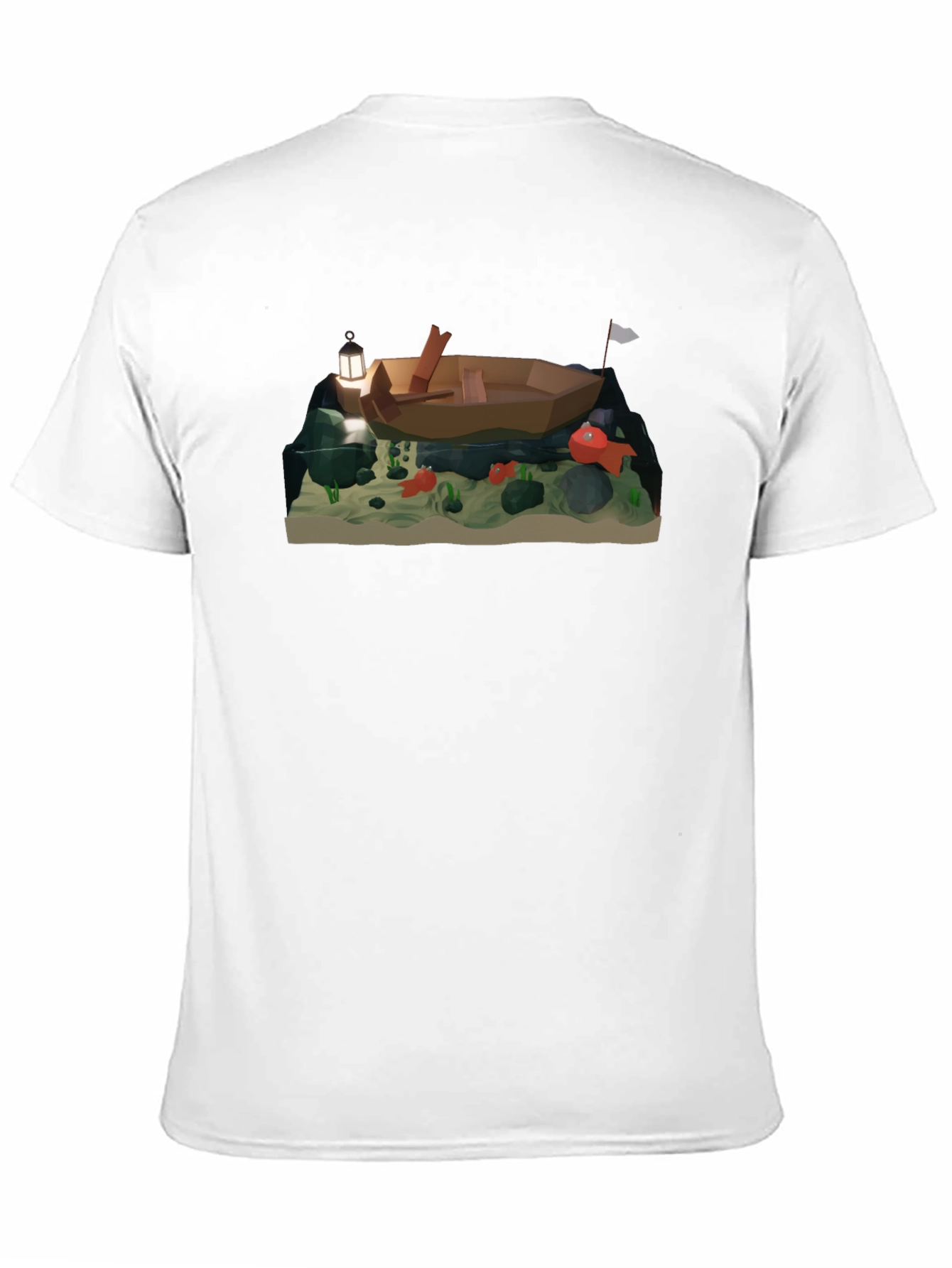 Low Poly Boat & Fish Graphic T-Shirt