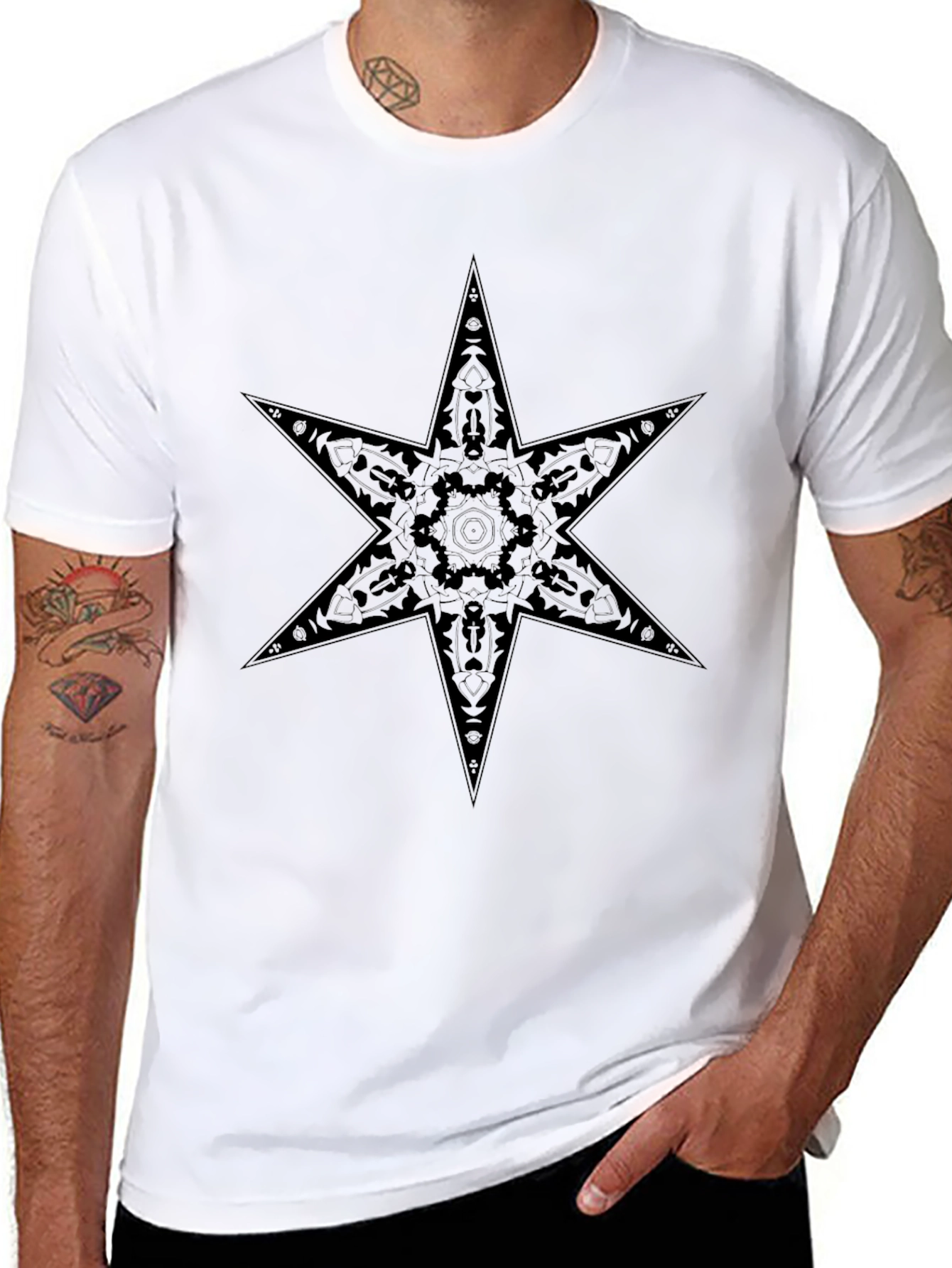 Six Point Star Graphic Print Tee - Black