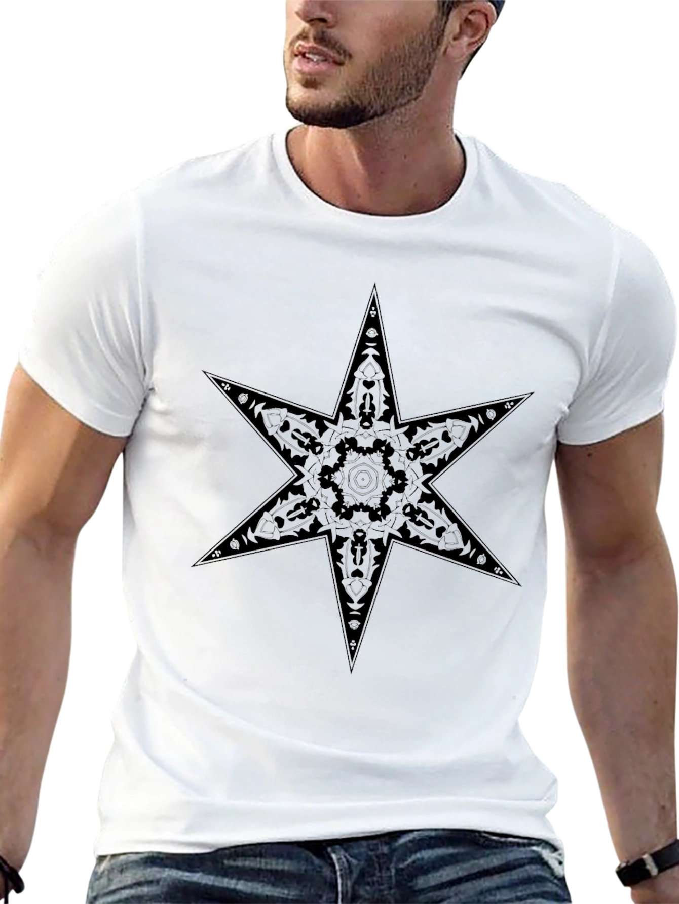Six Point Star Graphic Print Tee - Black