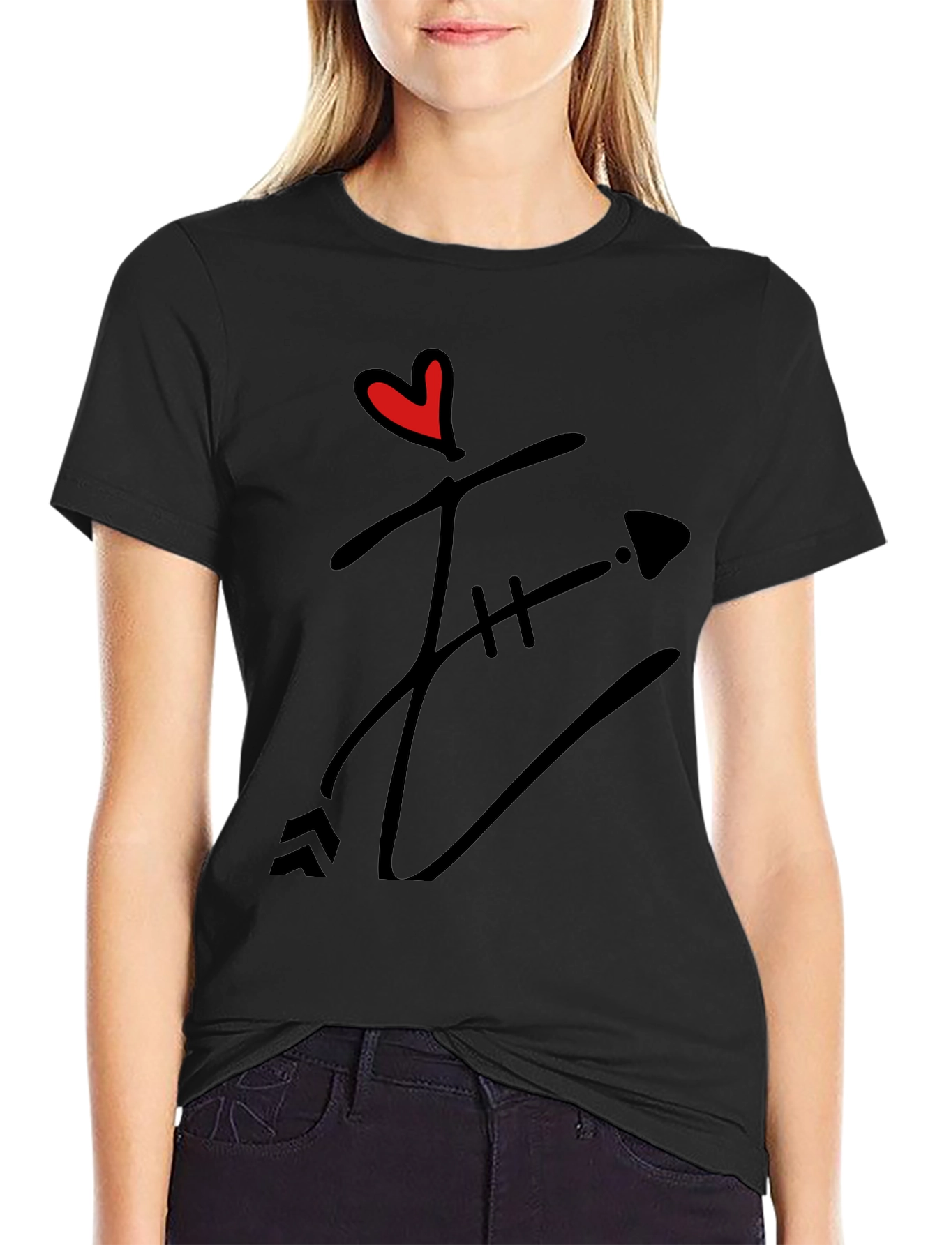Heart & Arrow Graphic Black T-Shirt