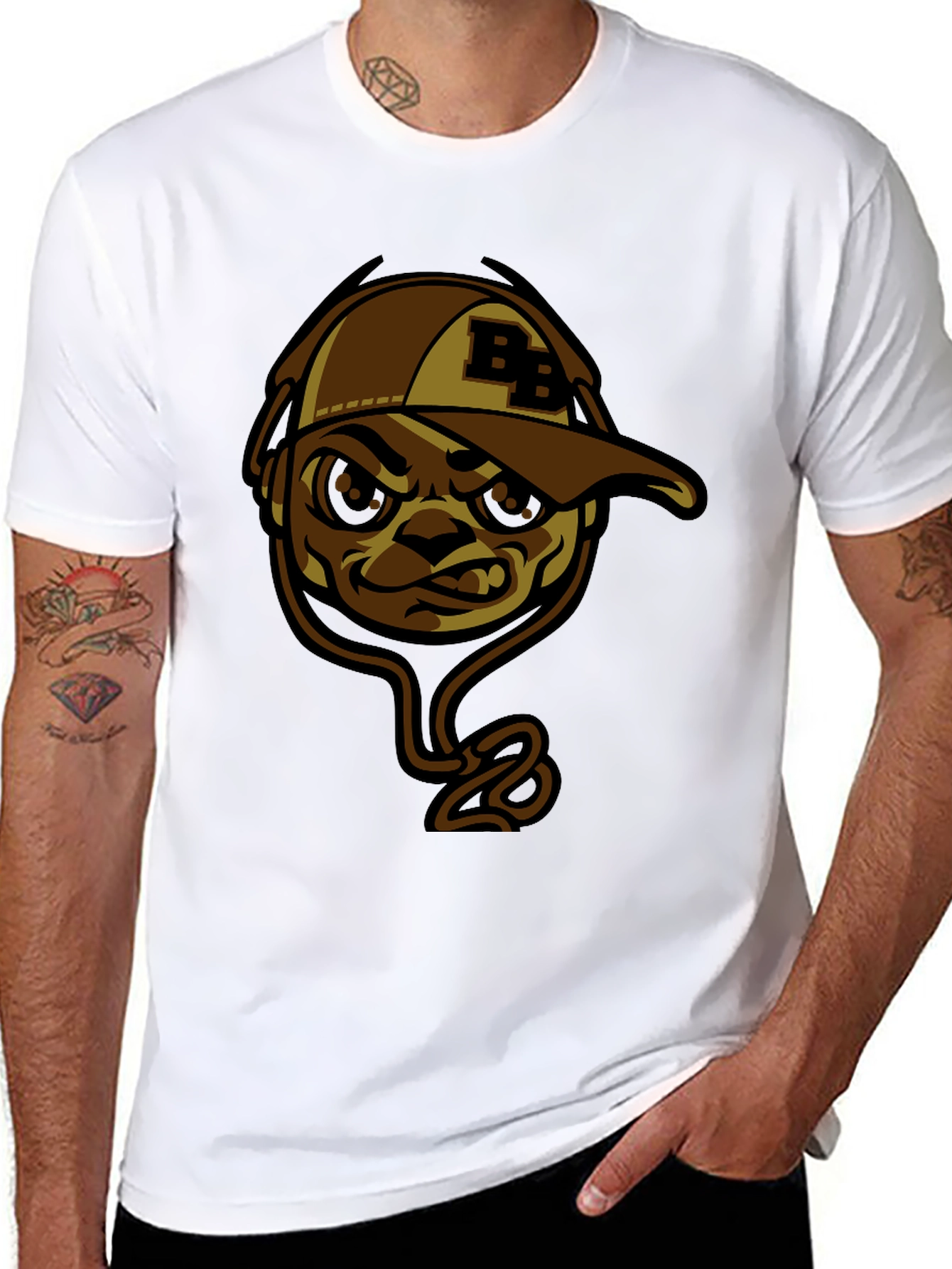 Cool BB Cap Cartoon Graphic Black T-Shirt