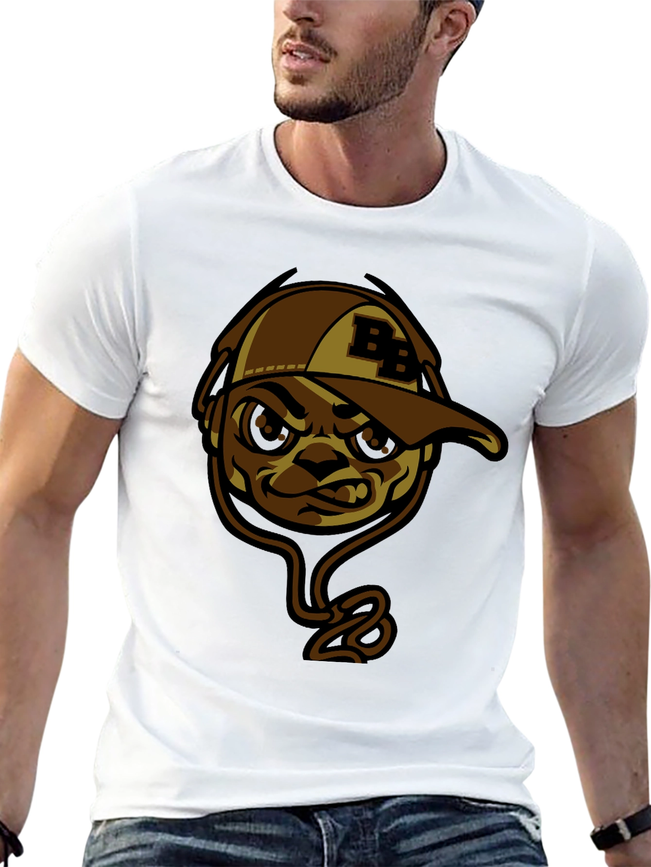 Cool BB Cap Cartoon Graphic Black T-Shirt