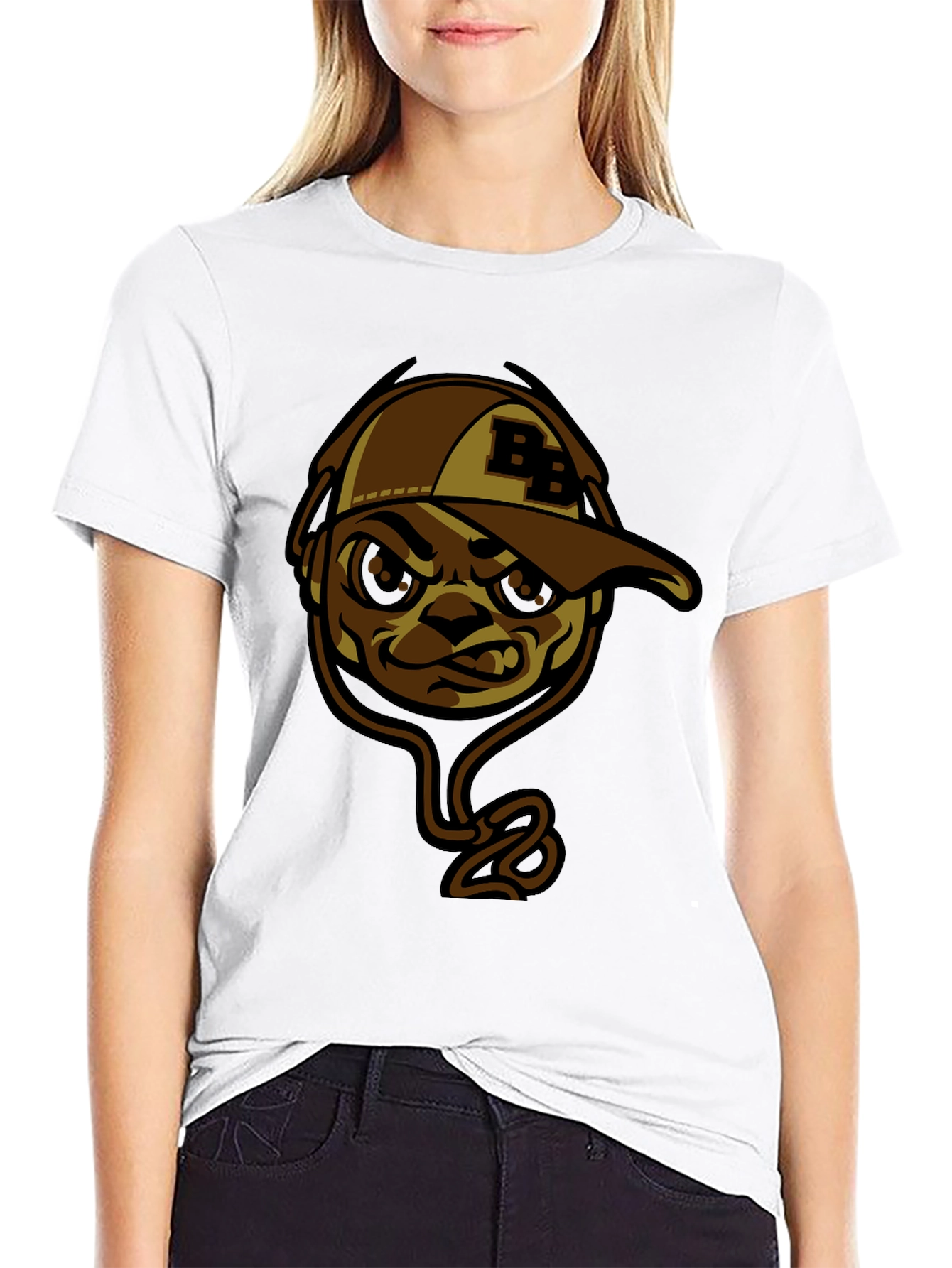 Cool BB Cap Cartoon Graphic Black T-Shirt