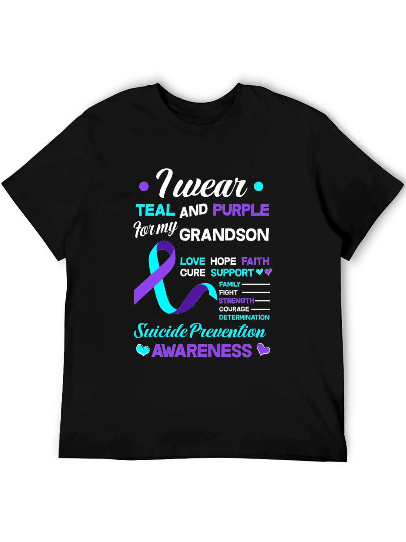Suicide Prevention Awareness Teal & Purple Grandson T-Shirt