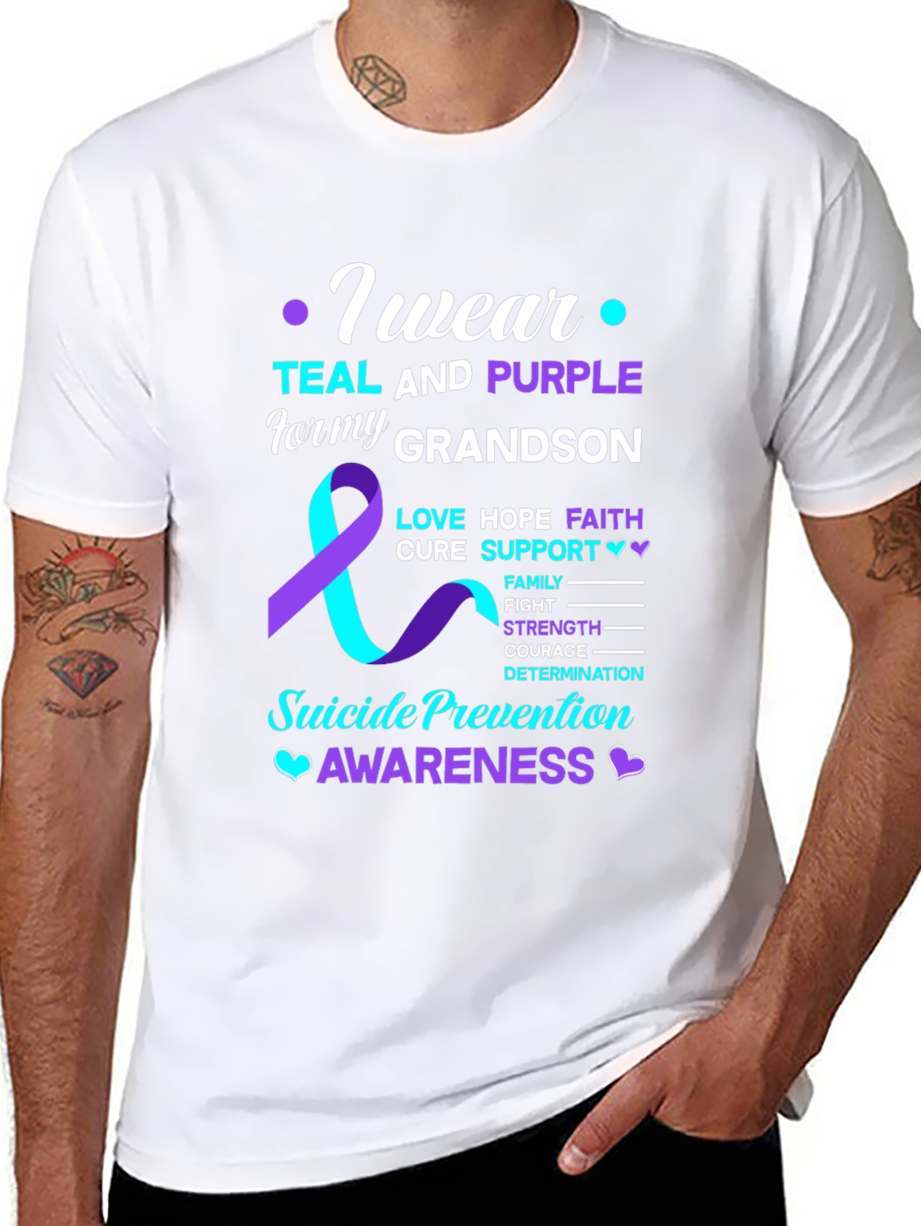Suicide Prevention Awareness Teal & Purple Grandson T-Shirt