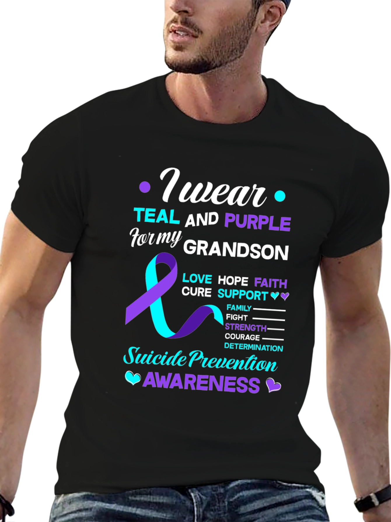 Suicide Prevention Awareness Teal & Purple Grandson T-Shirt