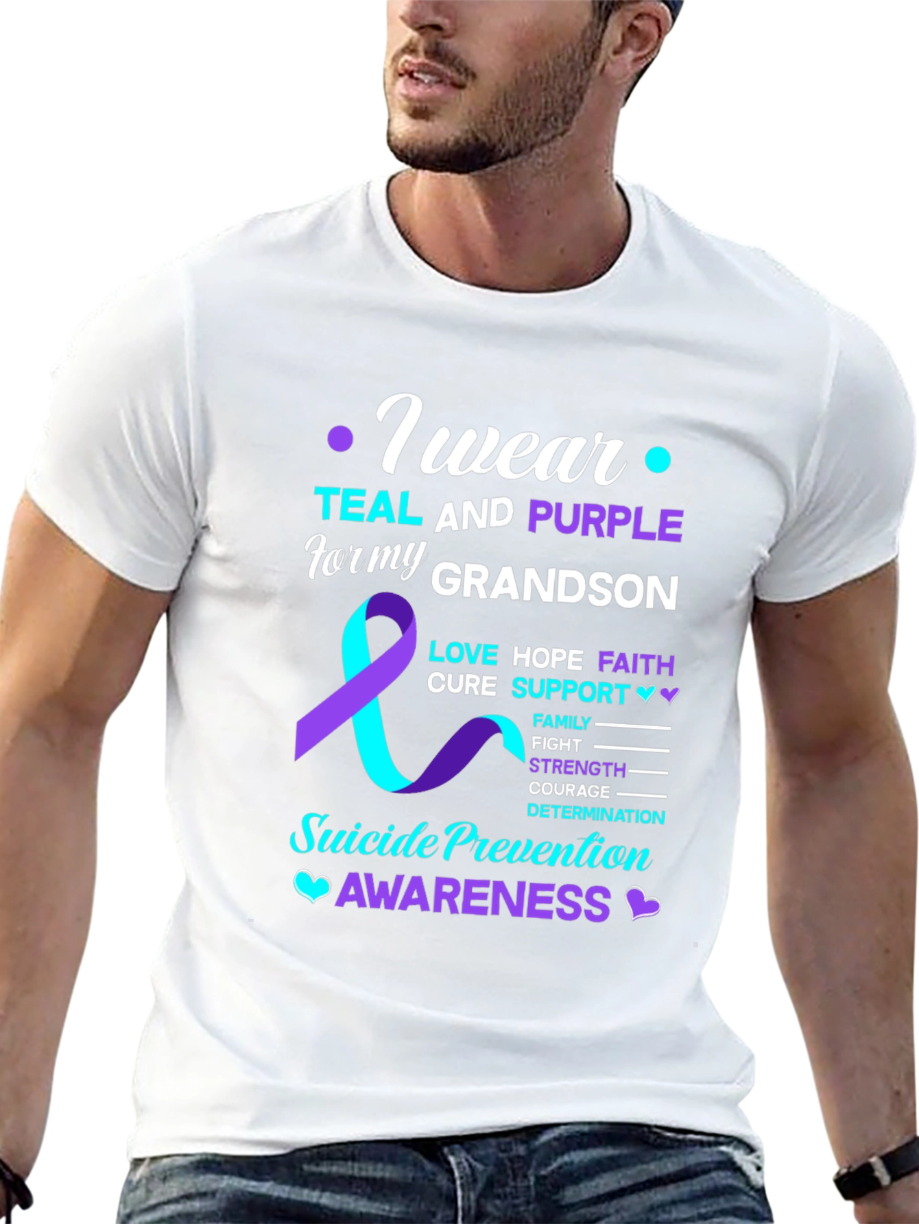 Suicide Prevention Awareness Teal & Purple Grandson T-Shirt