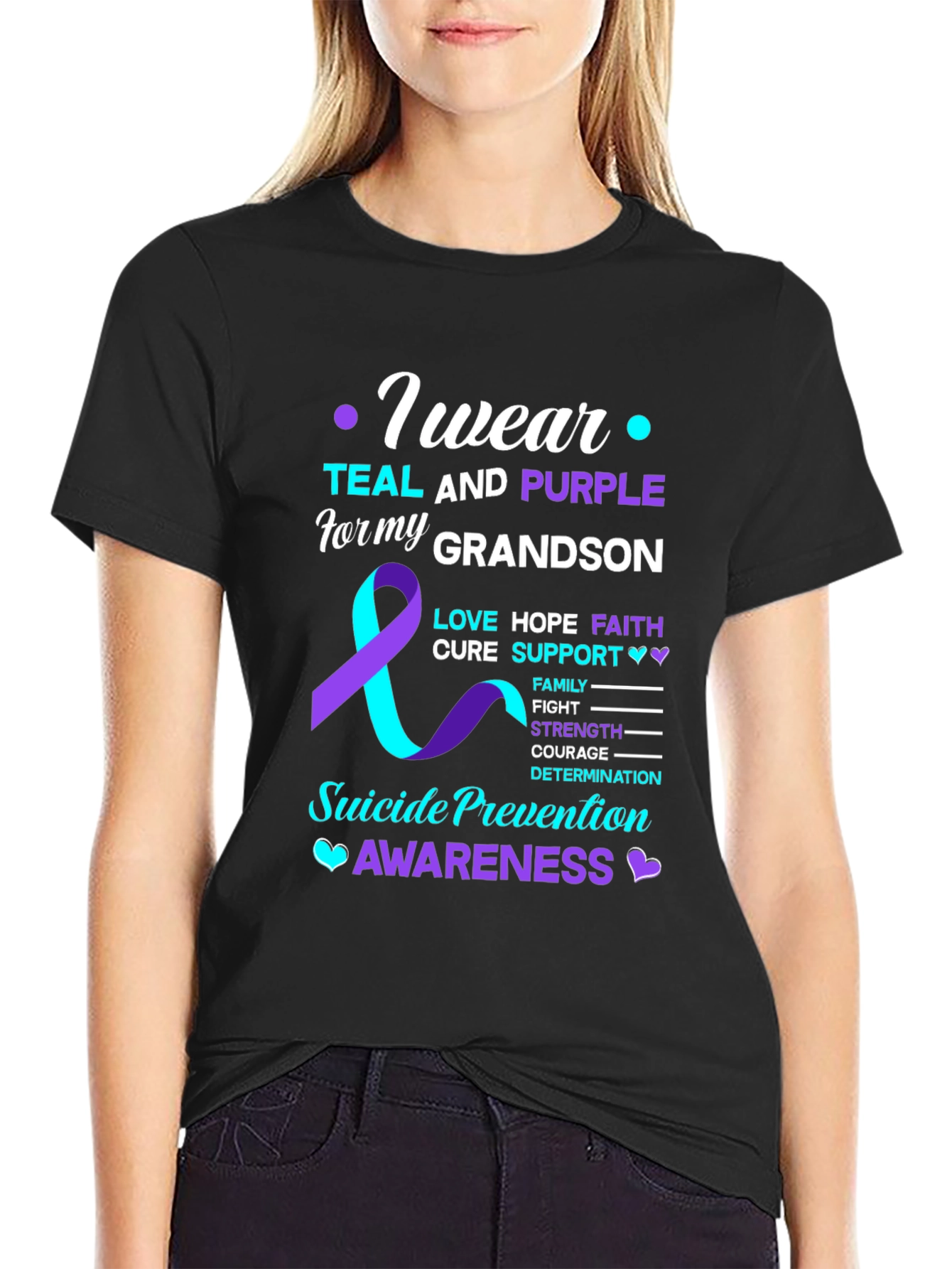Suicide Prevention Awareness Teal & Purple Grandson T-Shirt