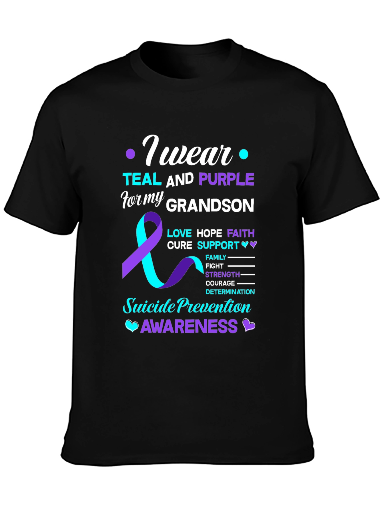 Suicide Prevention Awareness Teal & Purple Grandson T-Shirt
