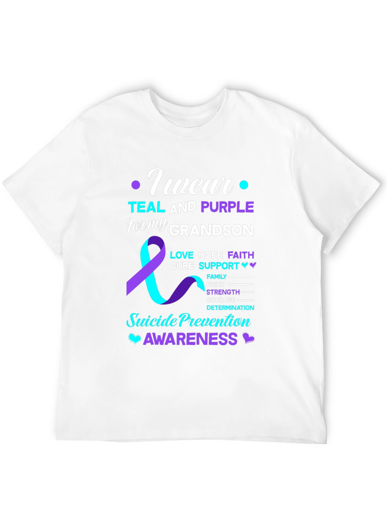 Suicide Prevention Awareness Teal & Purple Grandson T-Shirt