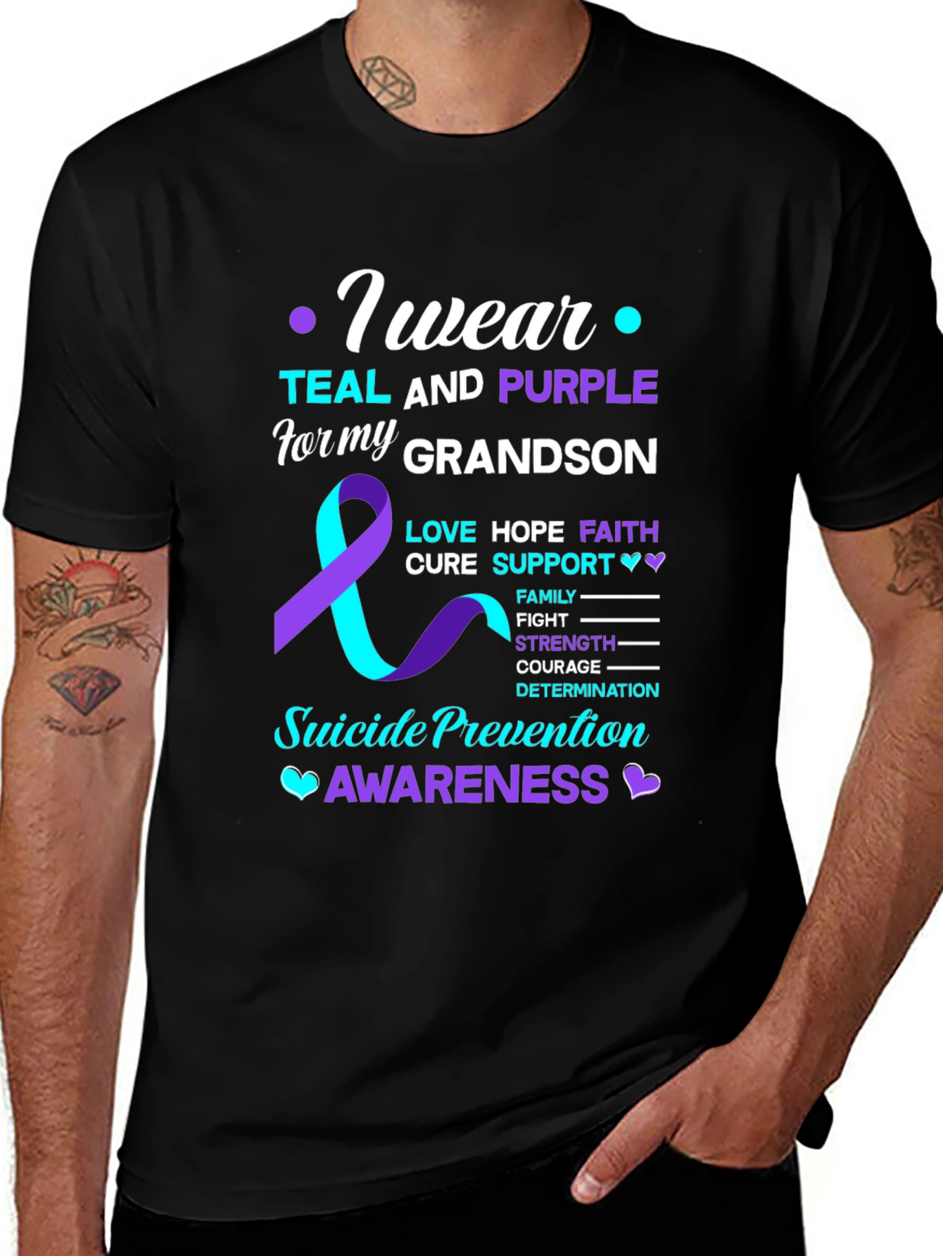 Suicide Prevention Awareness Teal & Purple Grandson T-Shirt