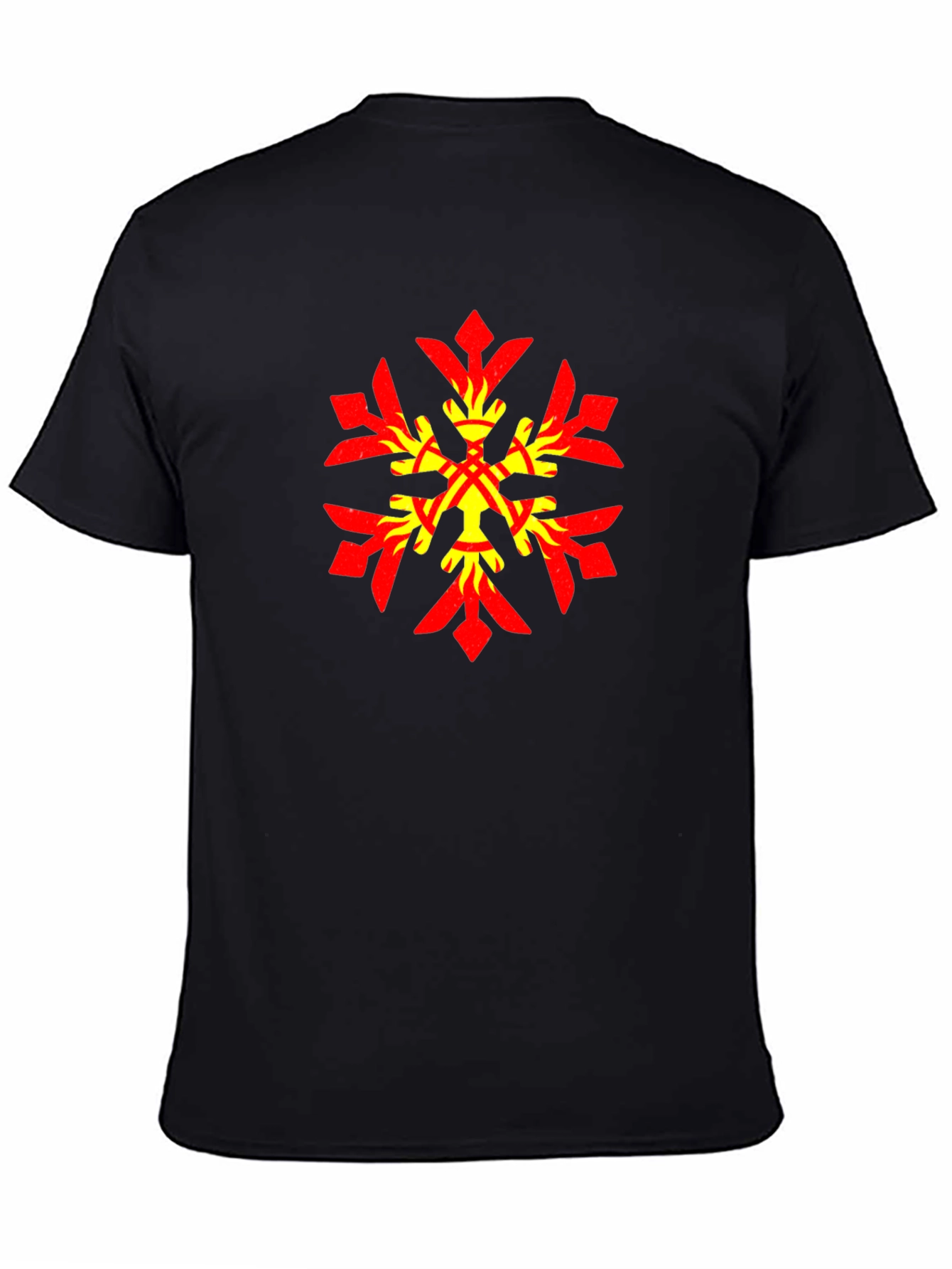 Geometric Snowflake Graphic Tee - Stylish Black Cotton Blend
