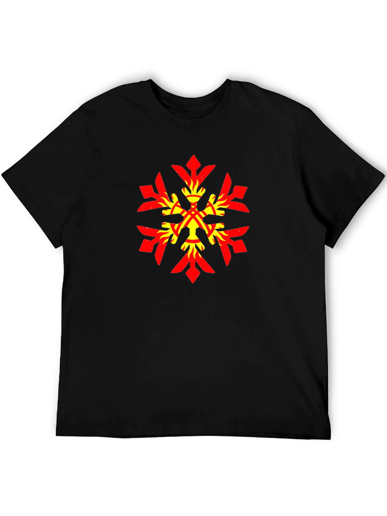 Geometric Snowflake Graphic Tee - Stylish Black Cotton Blend