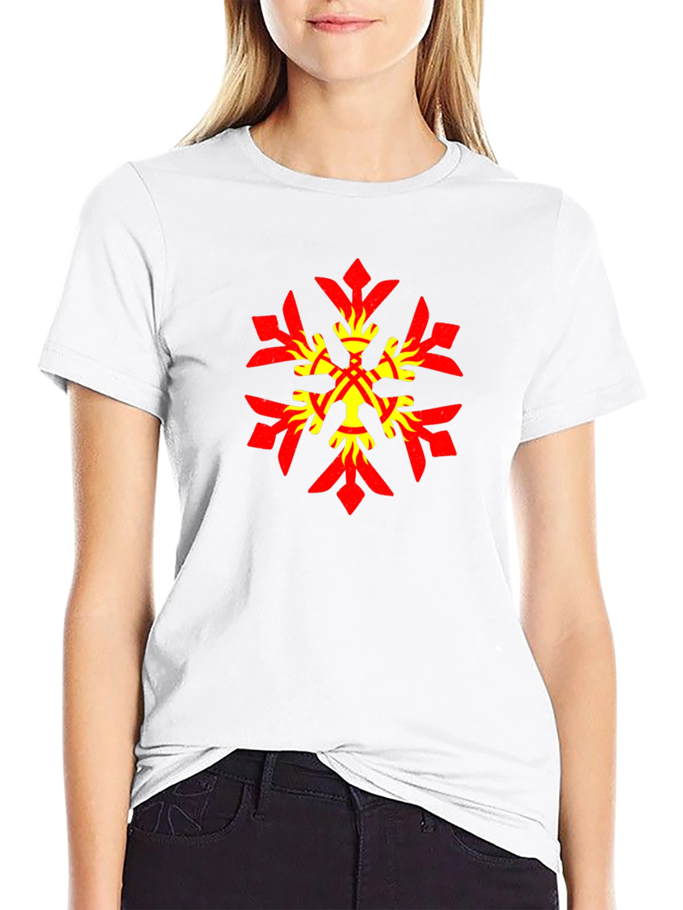 Geometric Snowflake Graphic Tee - Stylish Black Cotton Blend