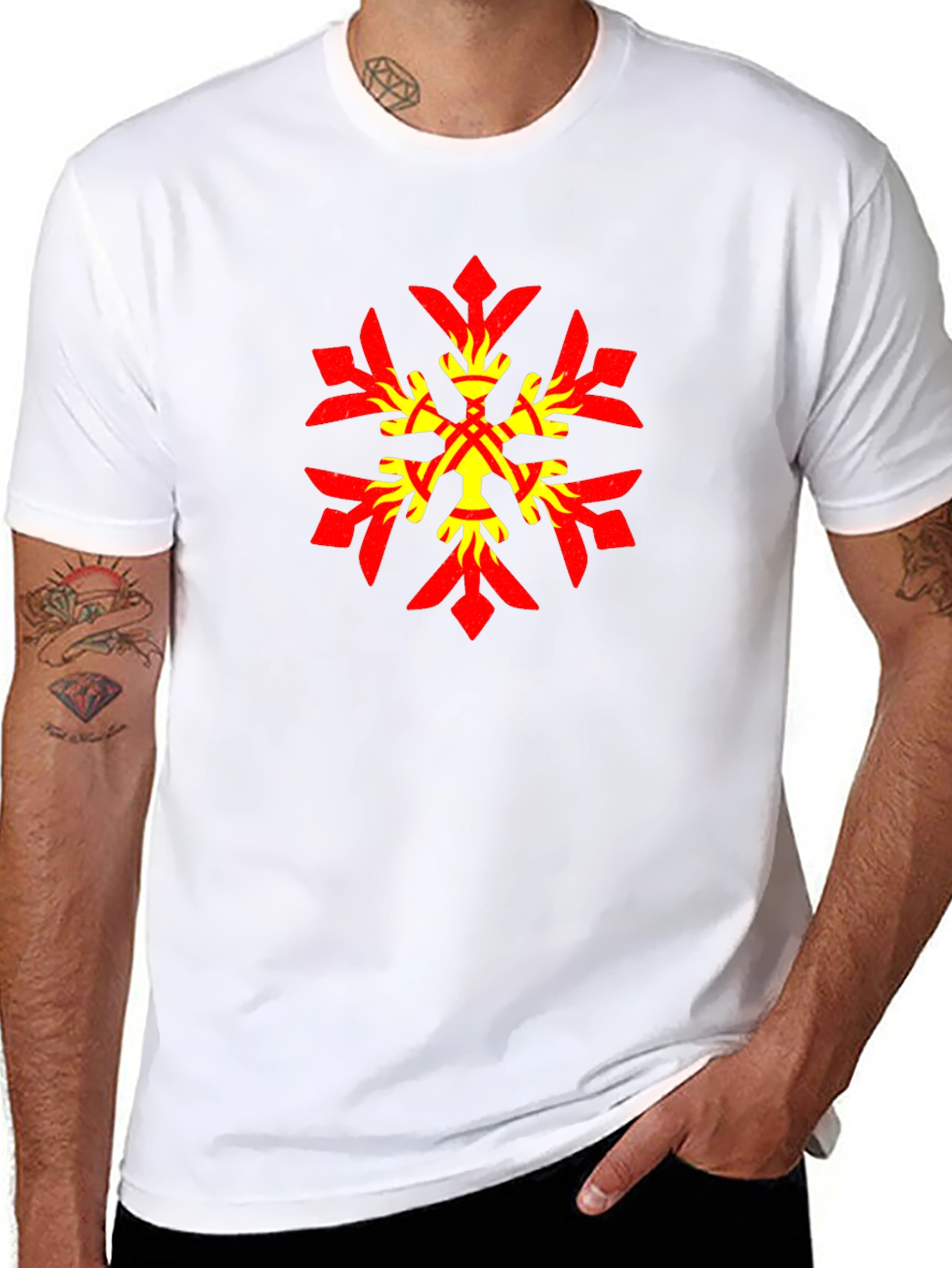 Geometric Snowflake Graphic Tee - Stylish Black Cotton Blend