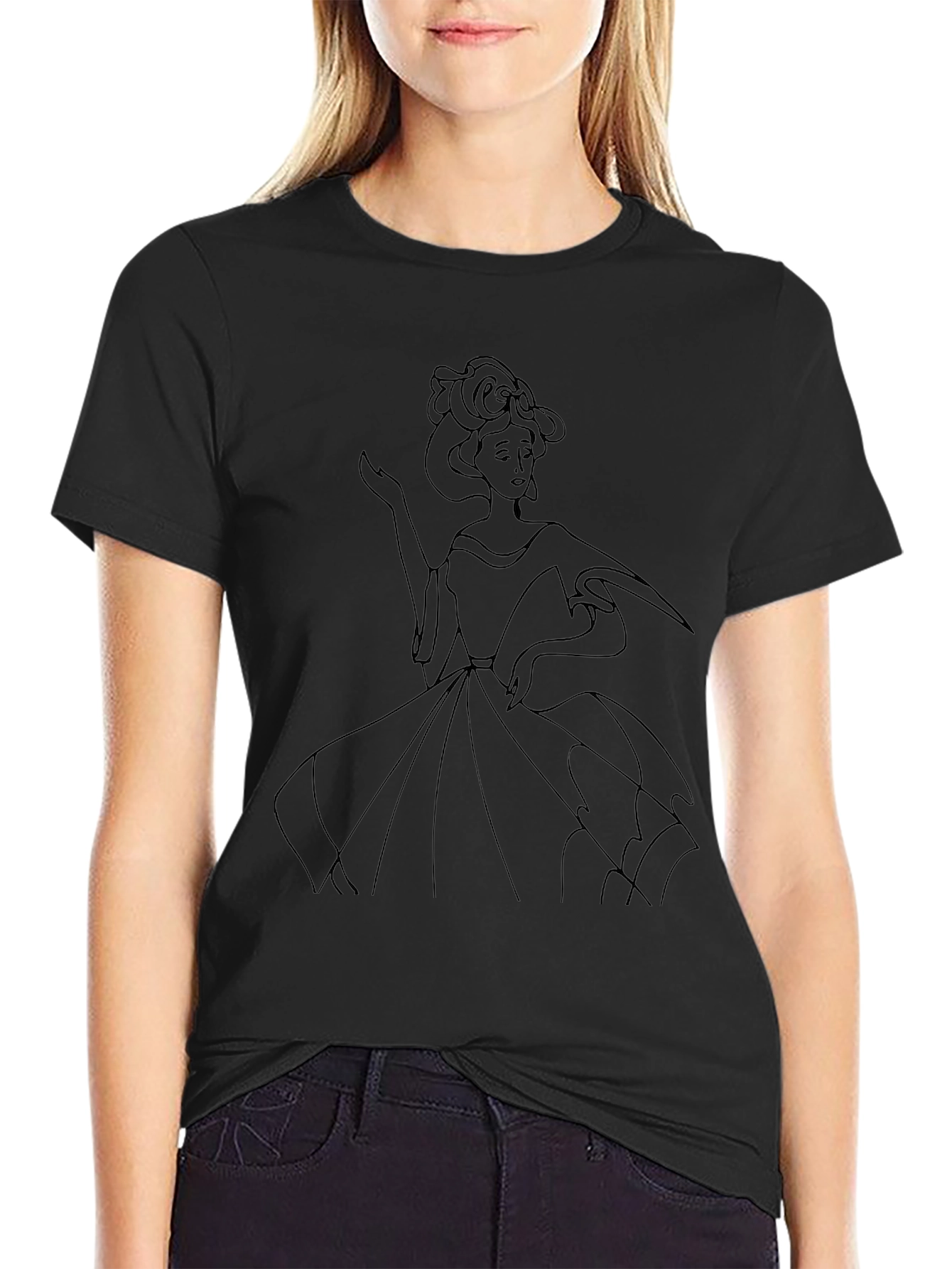 Elegant Woman Line Art Black T-Shirt