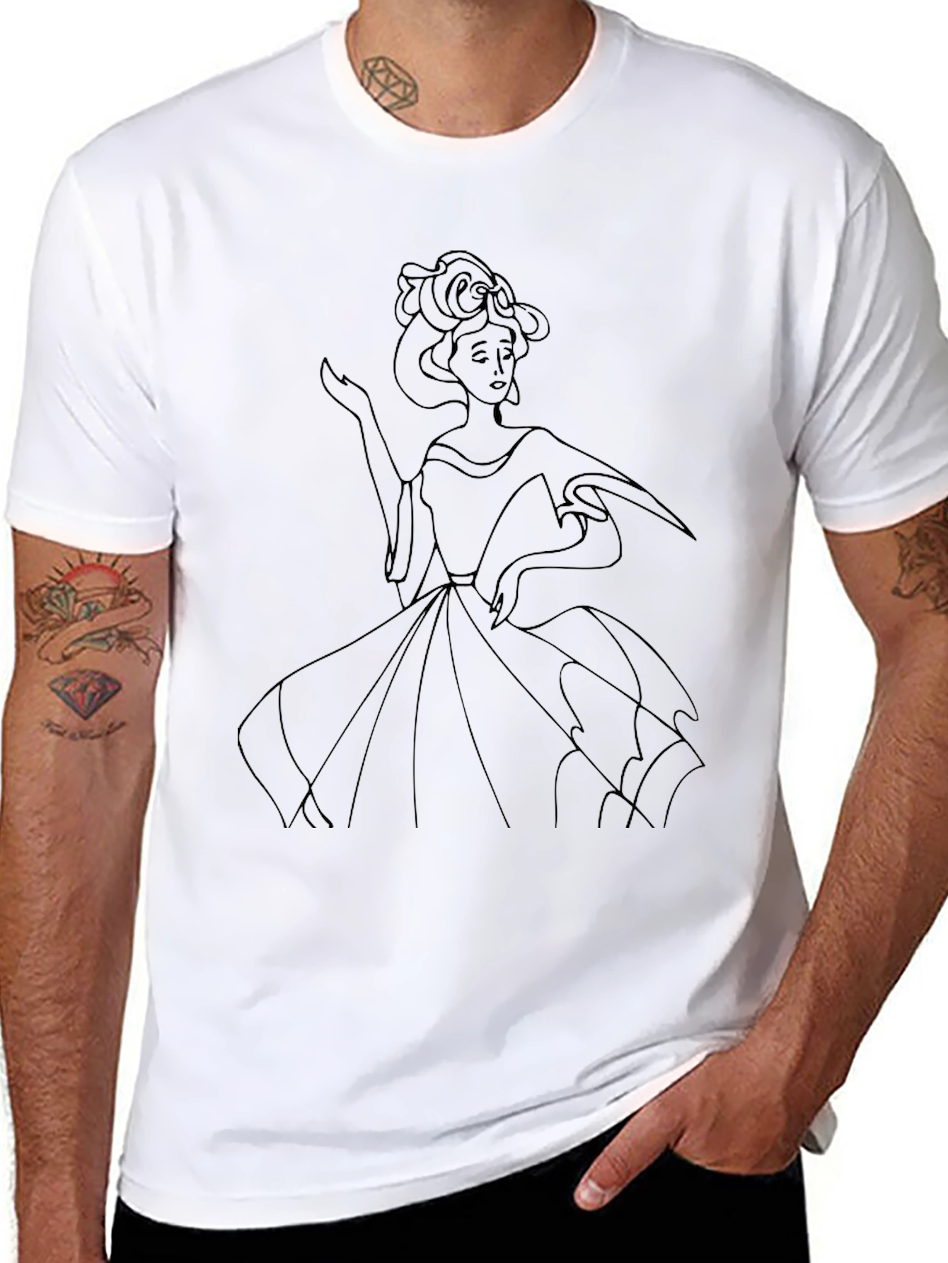Elegant Woman Line Art Black T-Shirt