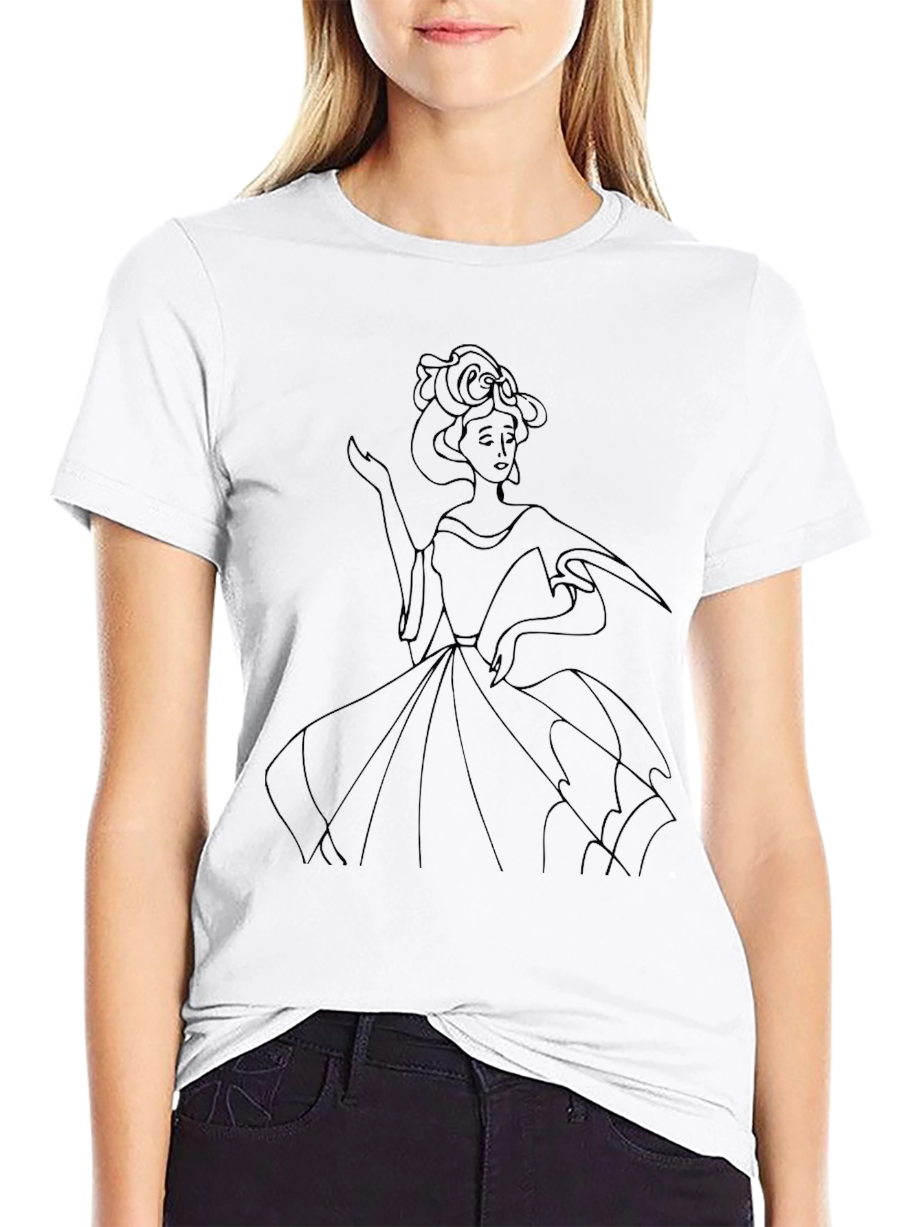 Elegant Woman Line Art Black T-Shirt