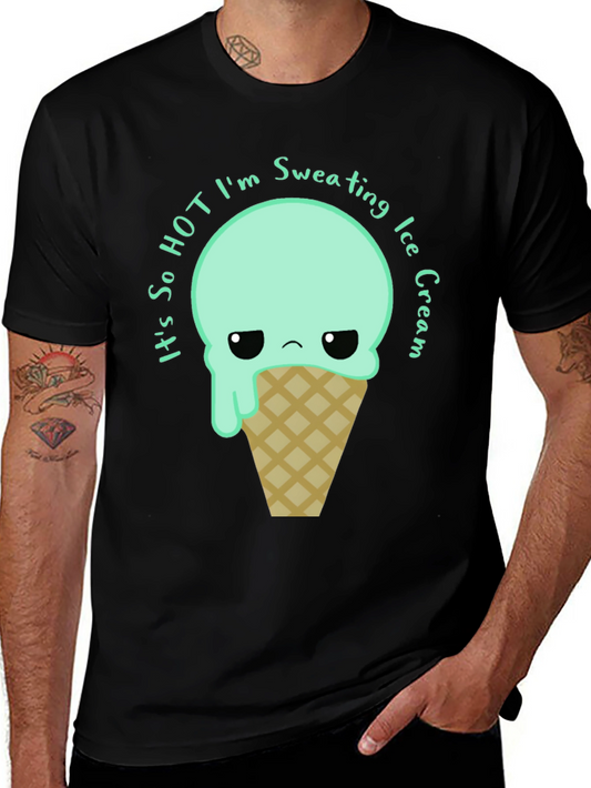 Sweating Ice Cream Graphic Tee - Funny Summer T-Shirt