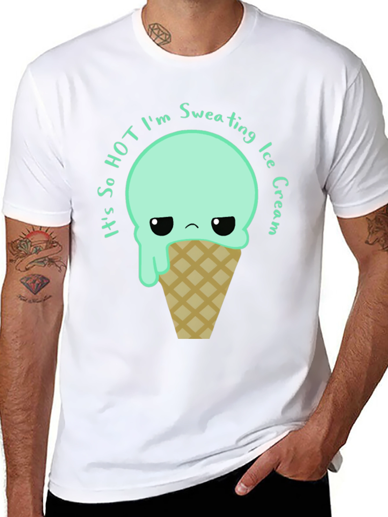 Sweating Ice Cream Graphic Tee - Funny Summer T-Shirt