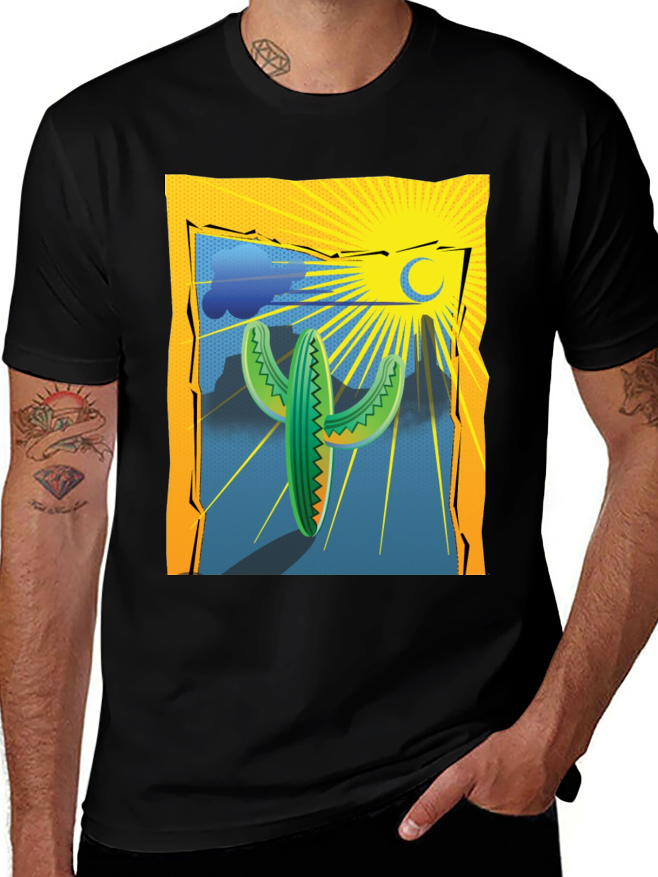 Cactus Desert Graphic Tee - Mens Black T-Shirt