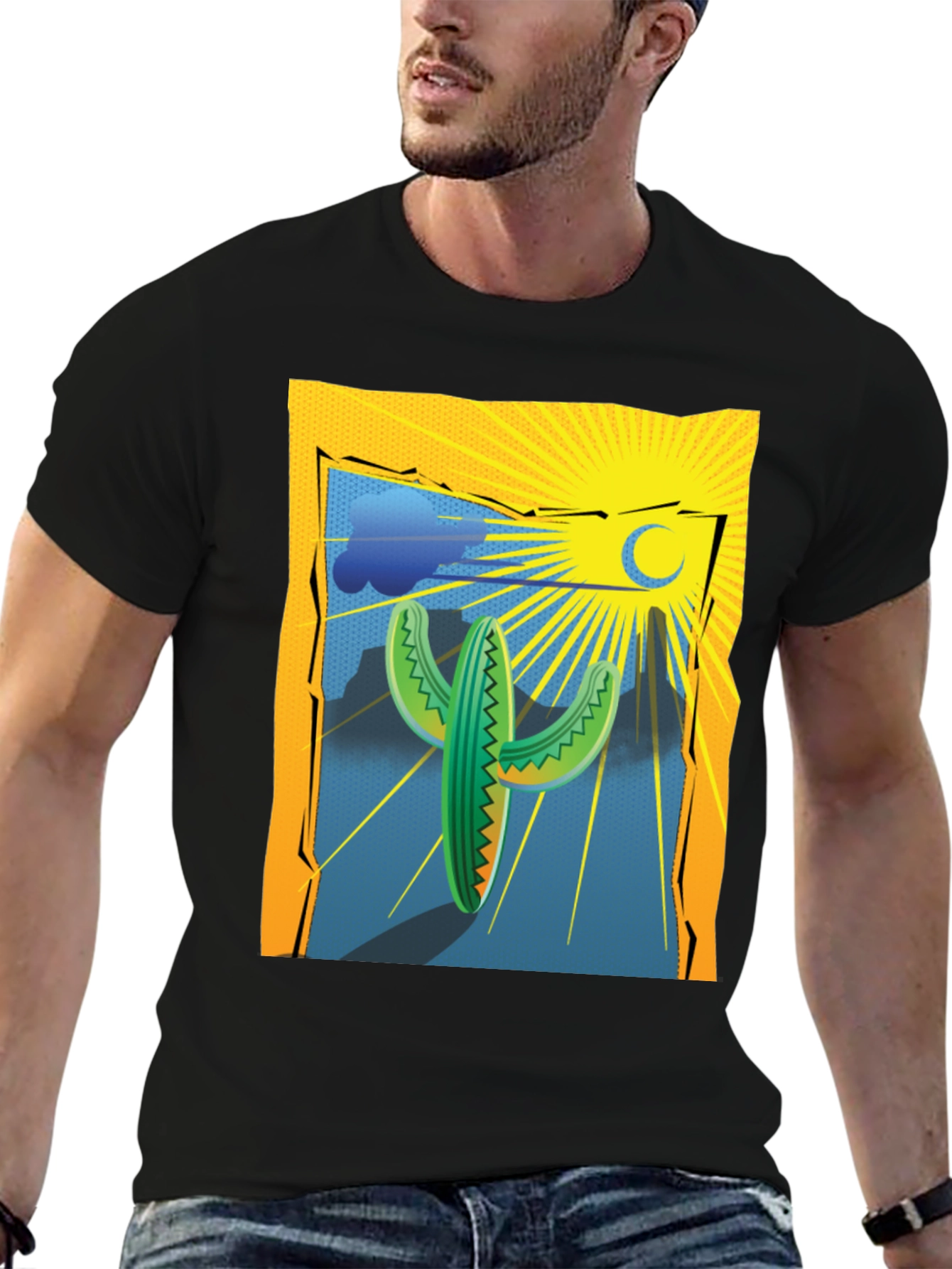 Cactus Desert Graphic Tee - Mens Black T-Shirt