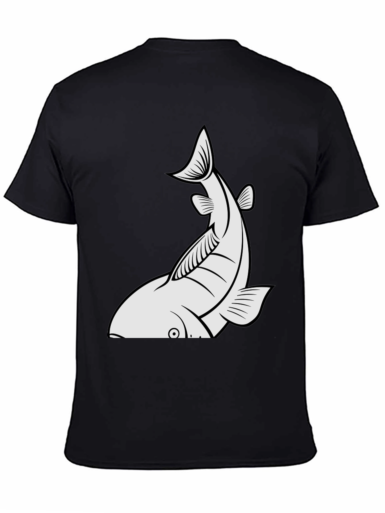 Mens Black T-shirt with White Fish Graphic