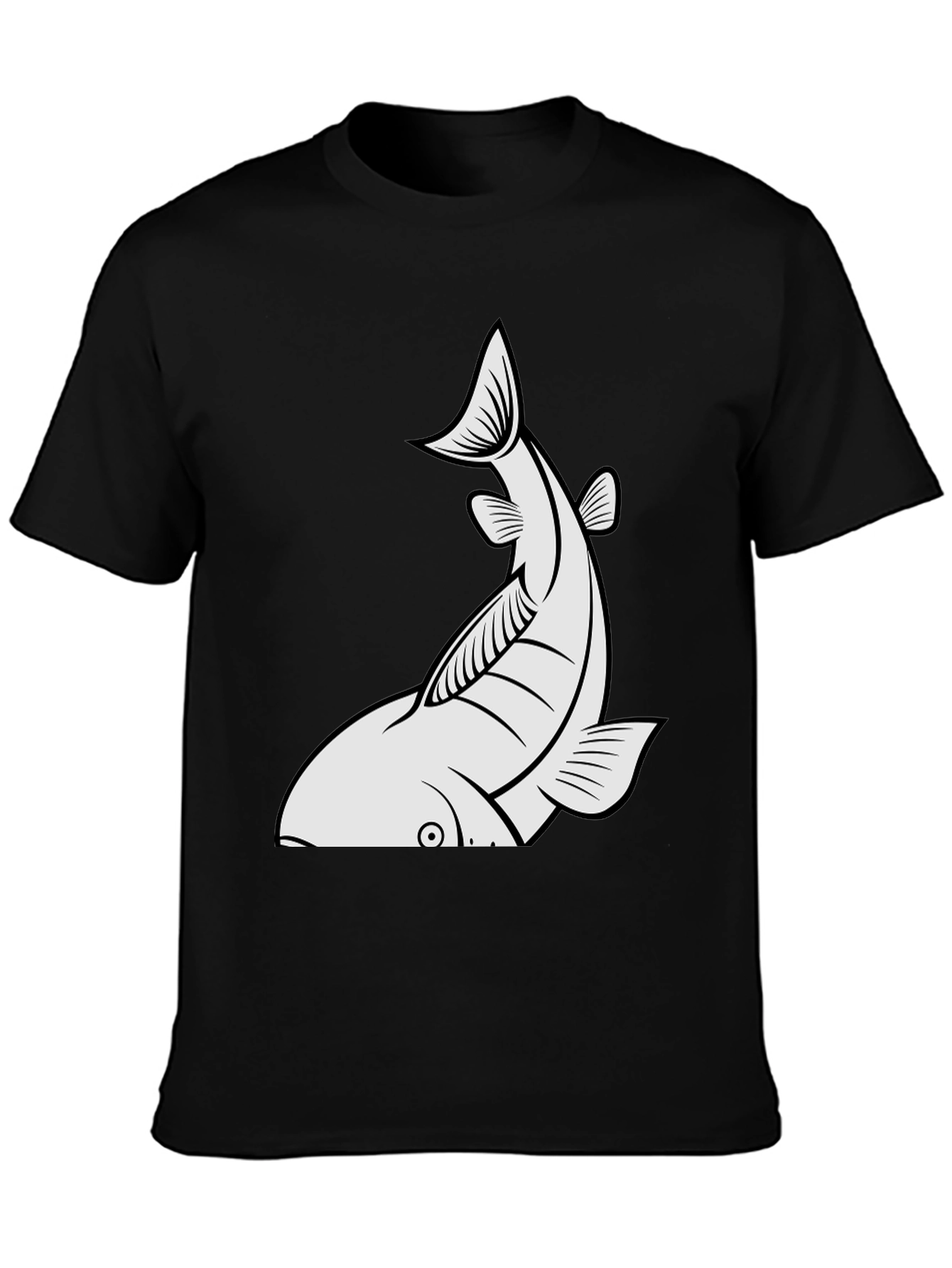 Mens Black T-shirt with White Fish Graphic