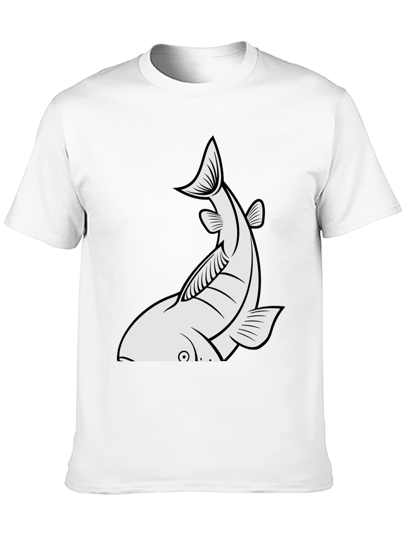 Mens Black T-shirt with White Fish Graphic