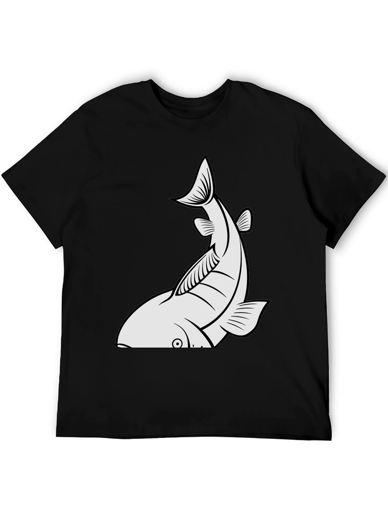 Mens Black T-shirt with White Fish Graphic