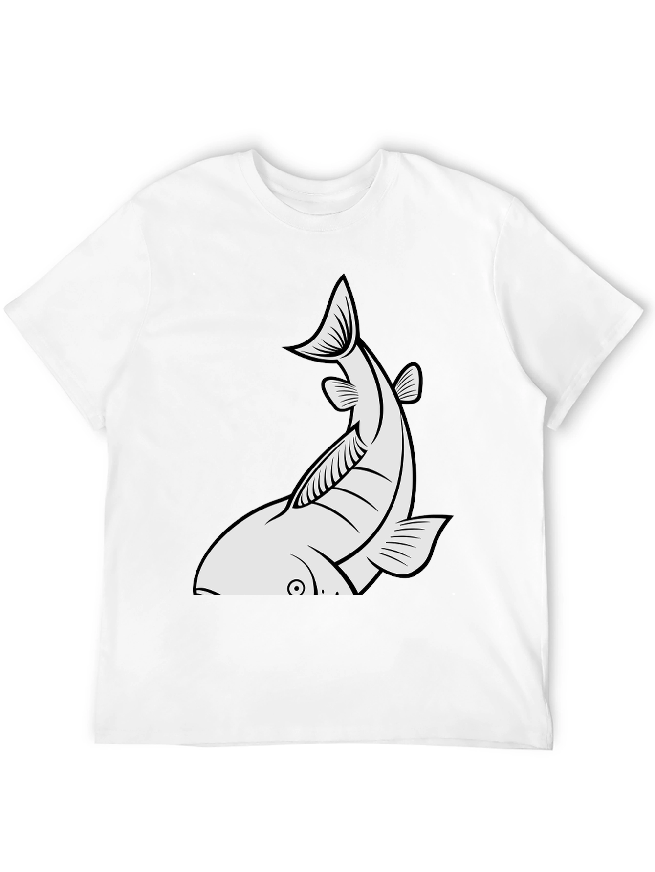 Mens Black T-shirt with White Fish Graphic