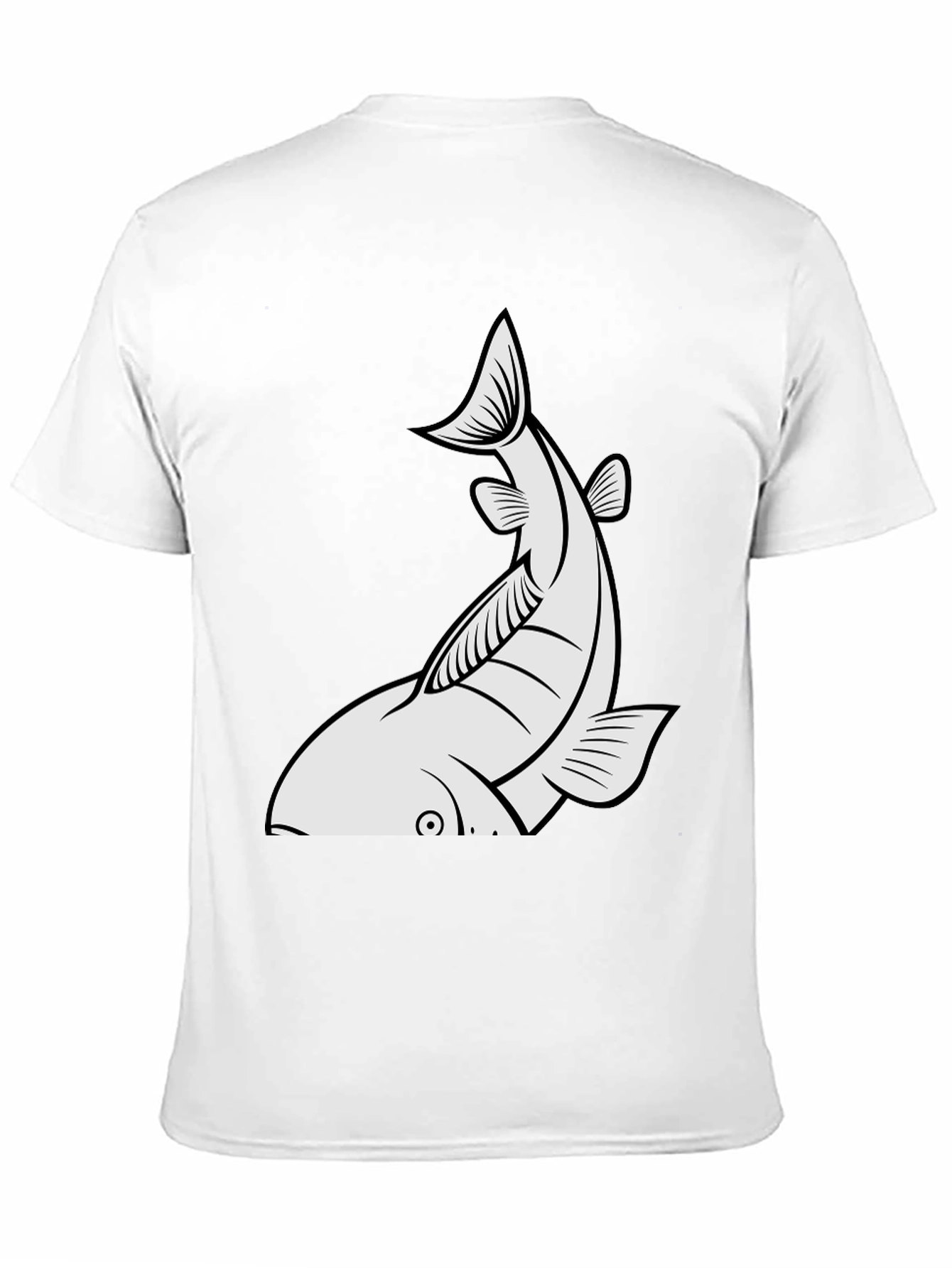 Mens Black T-shirt with White Fish Graphic
