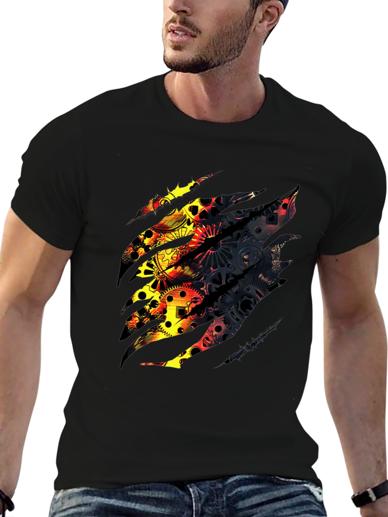 Steampunk Gear Design Black T-Shirt