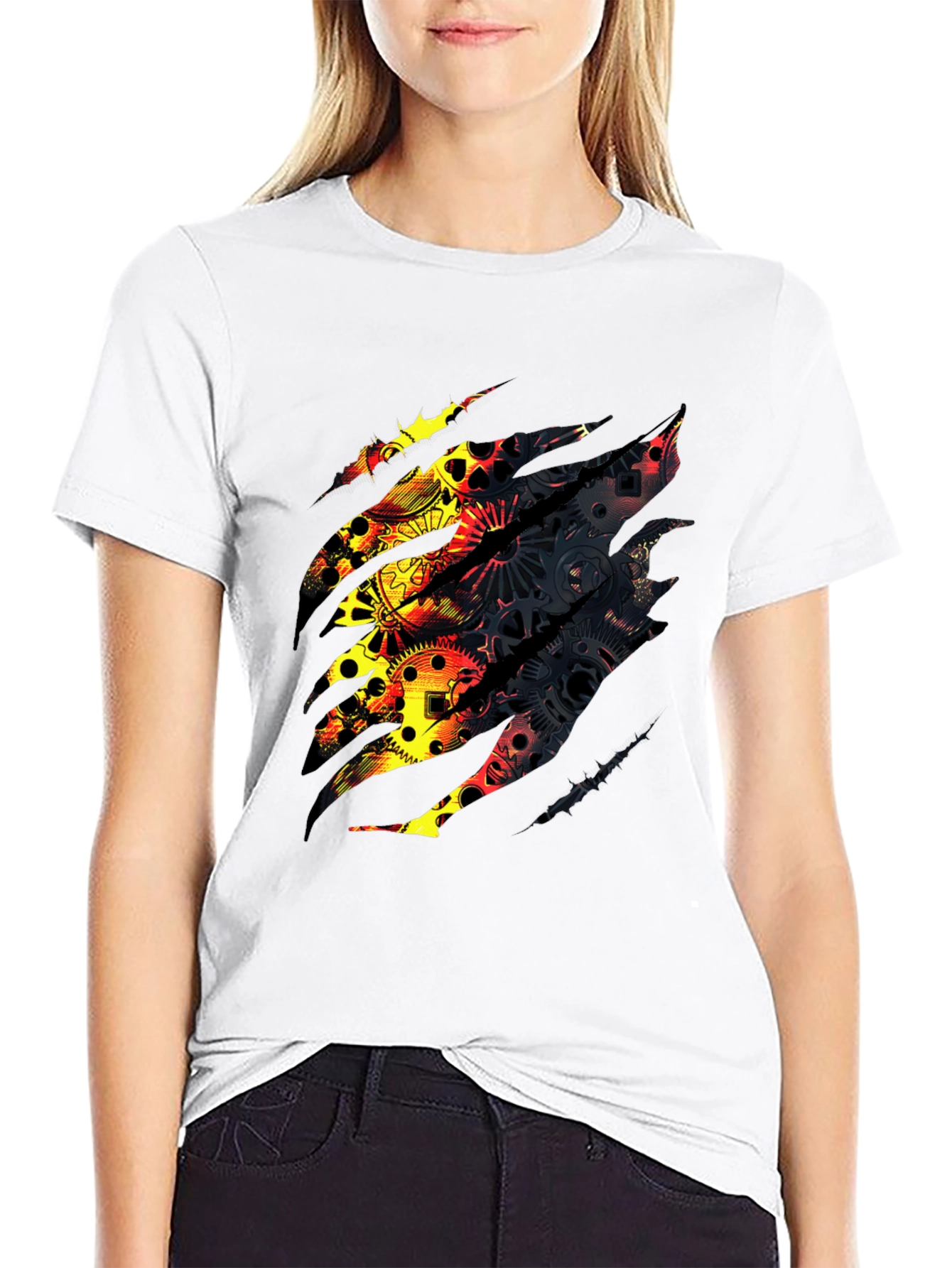 Steampunk Gear Design Black T-Shirt