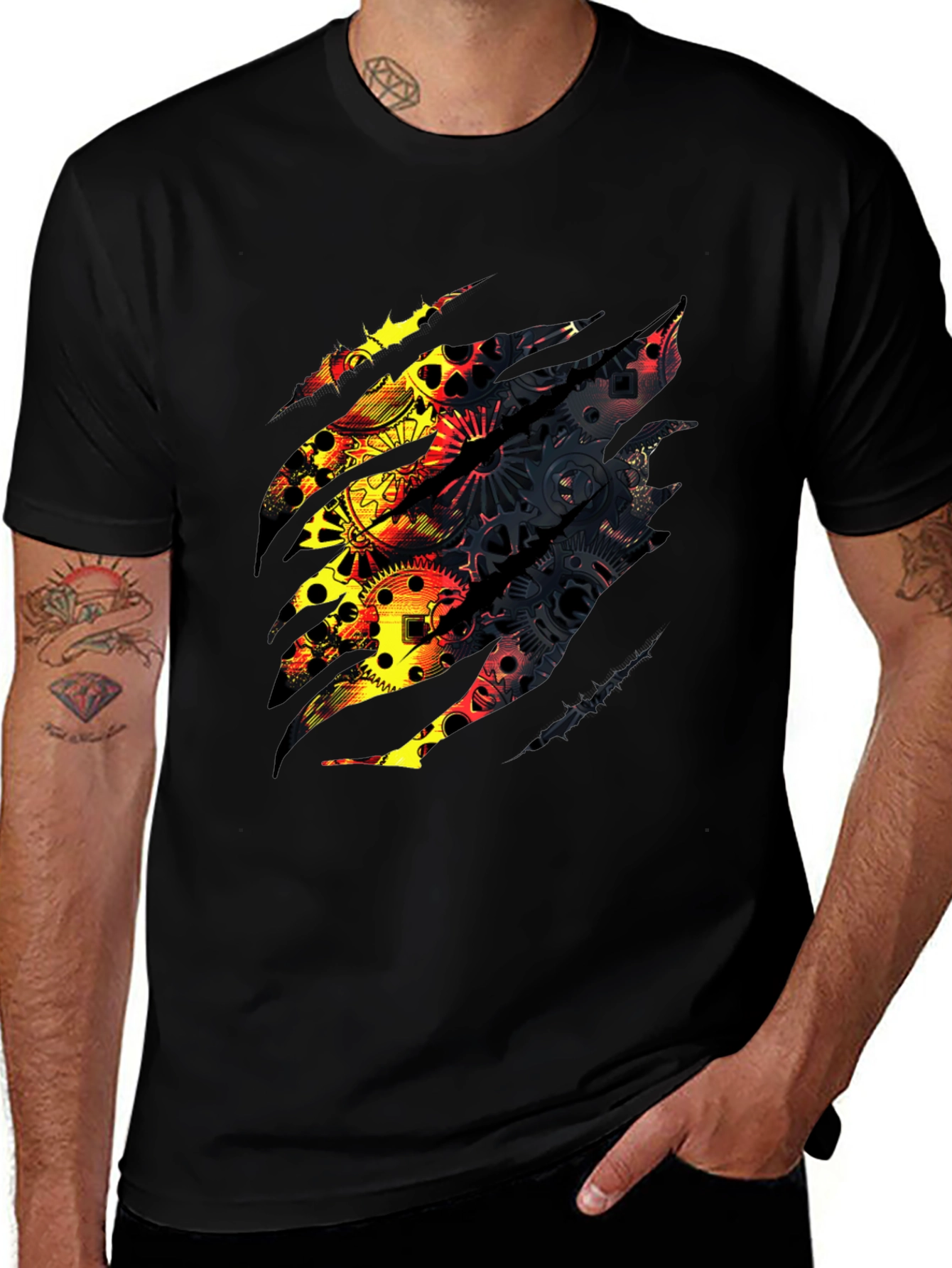 Steampunk Gear Design Black T-Shirt