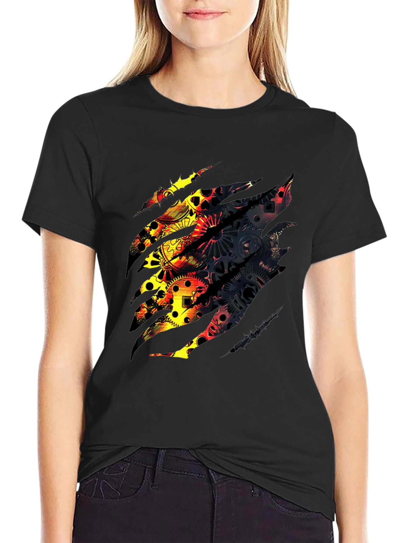 Steampunk Gear Design Black T-Shirt