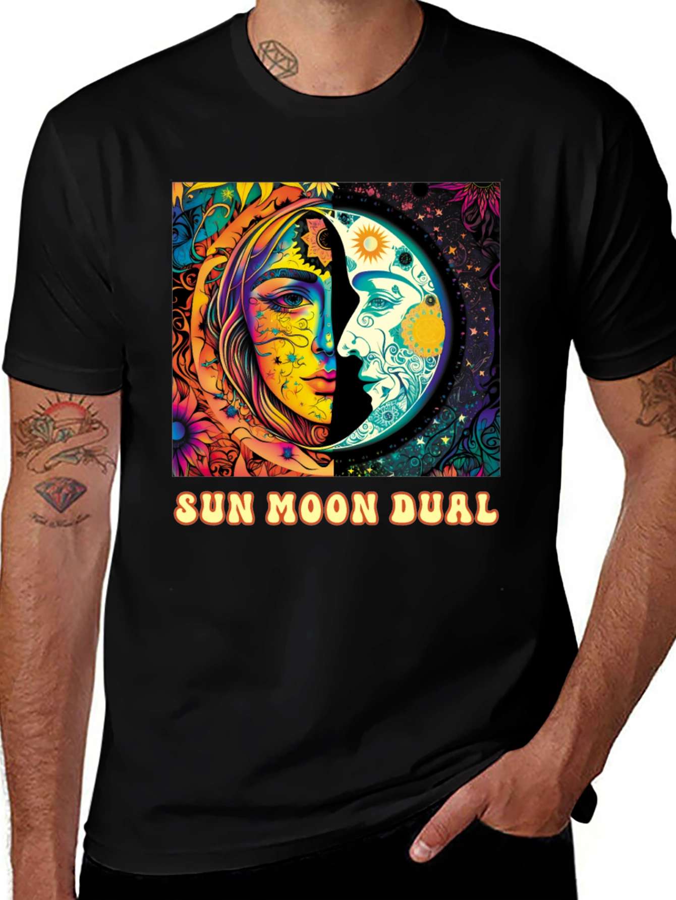 Sun Moon Dual Graphic Tee - Celestial Design