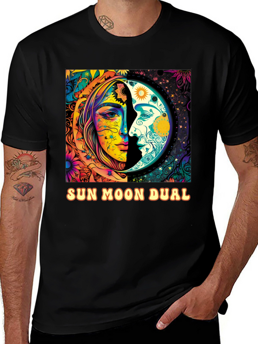 Sun Moon Dual Graphic Tee - Celestial Design