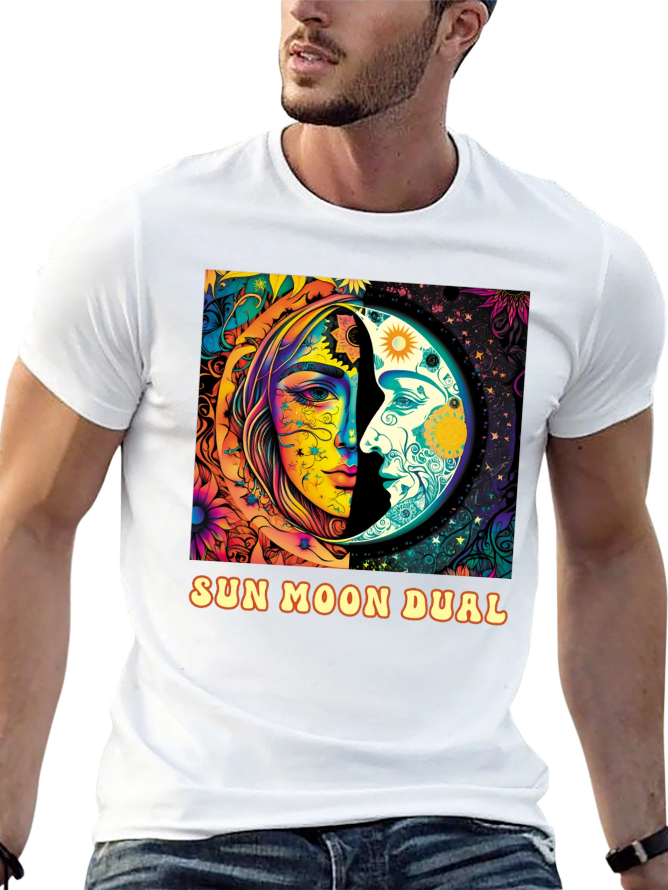 Sun Moon Dual Graphic Tee - Celestial Design
