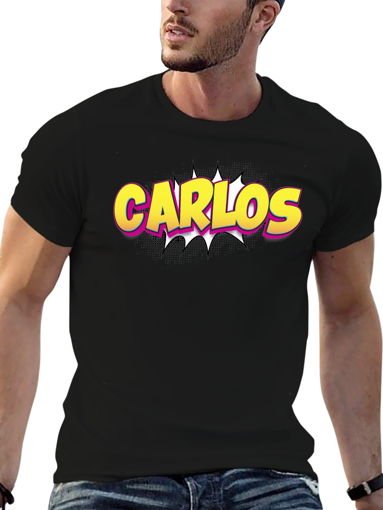 Carlos Comic Style Tee - Personalized Fun