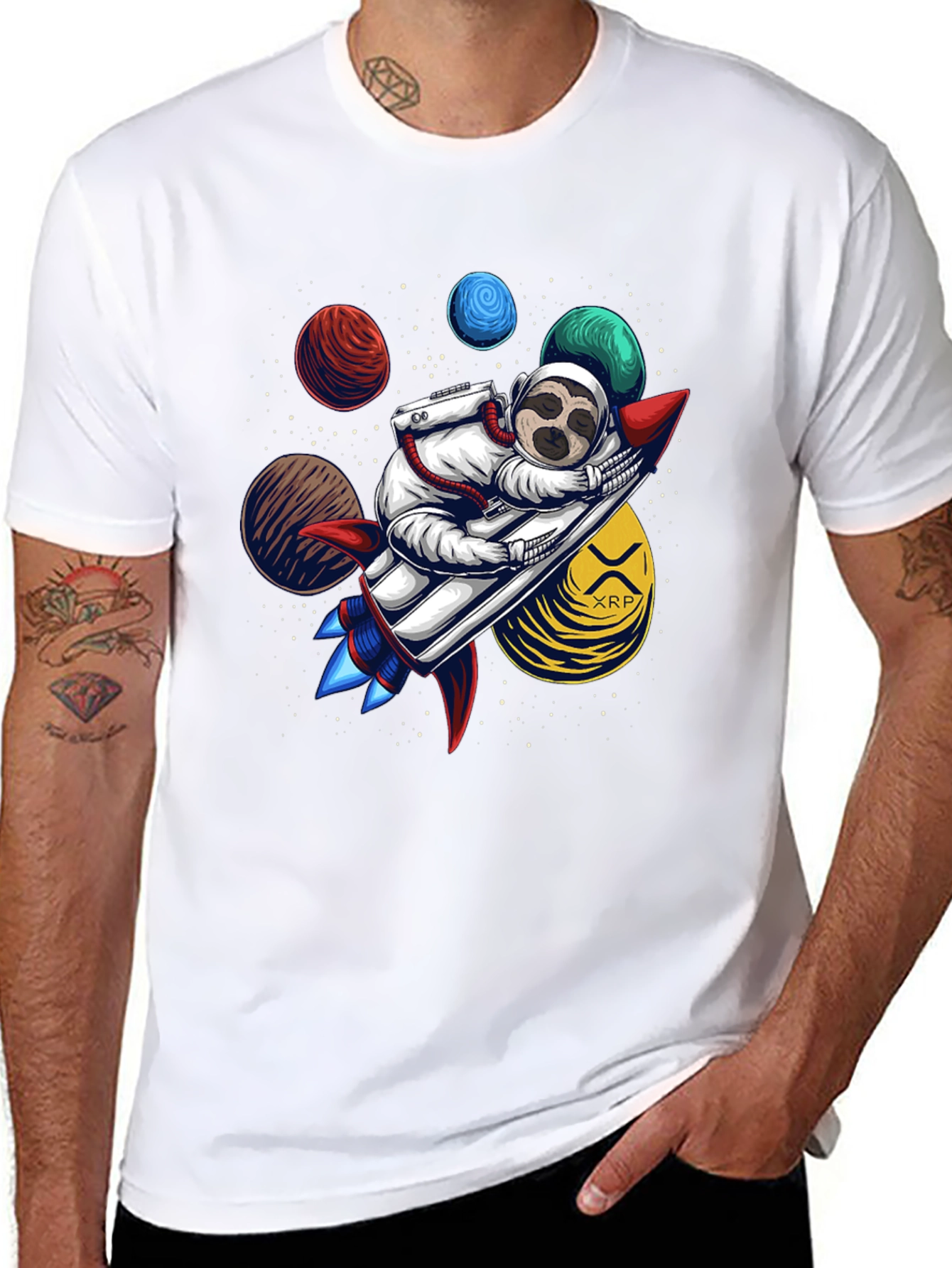 Sloth Astronaut XRP Rocket Black T-Shirt
